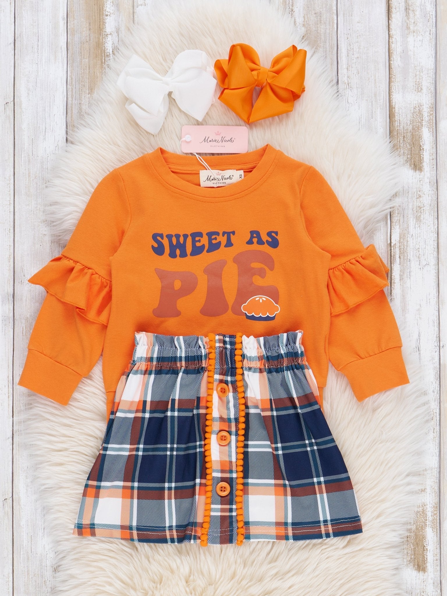 Orange & Navy "Sweet as Pie" Plaid Outfit w/ Skirt - Marie Nicole Clothing