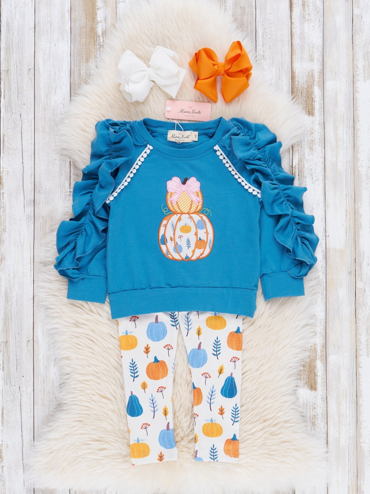 Blue & Pink Sweet Pumpkins Ruffle Outfit - Marie Nicole Clothing