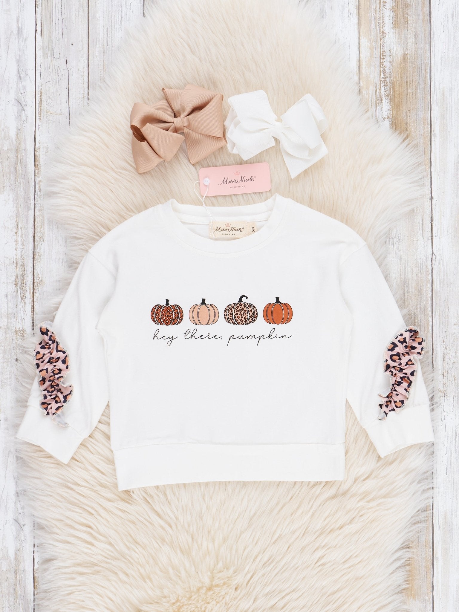 Mom & Me White Pumpkin Ruffle Shirt - Marie Nicole Clothing
