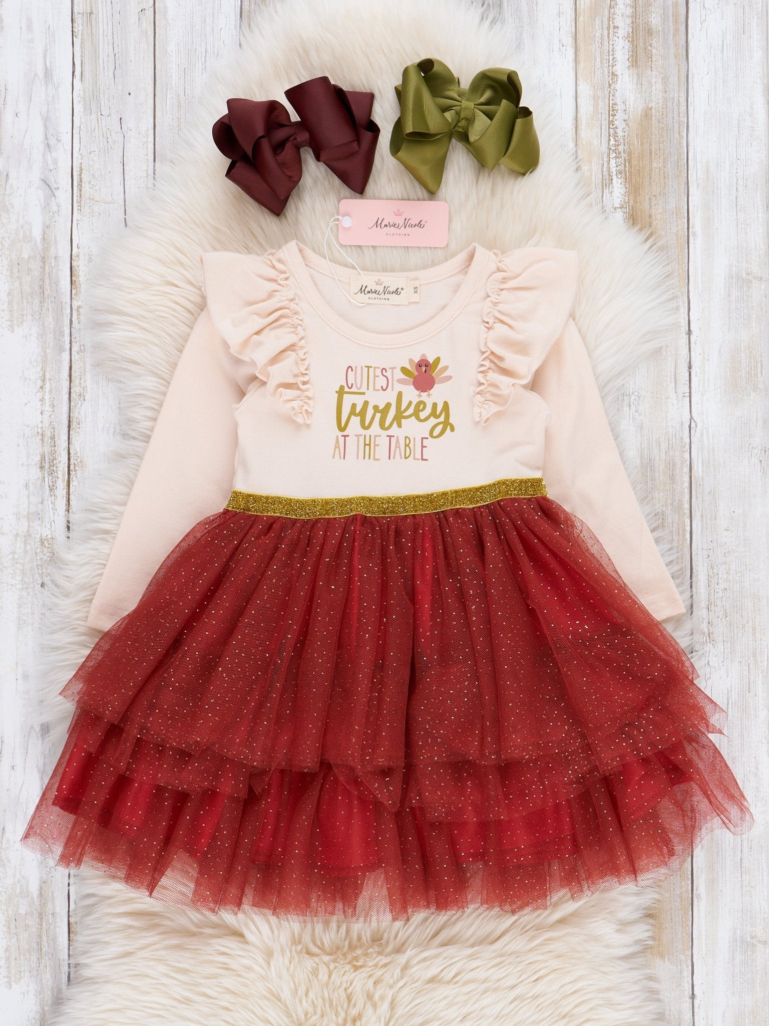 Rust Sparkle "Cutest Turkey" Tulle Dress - Marie Nicole Clothing