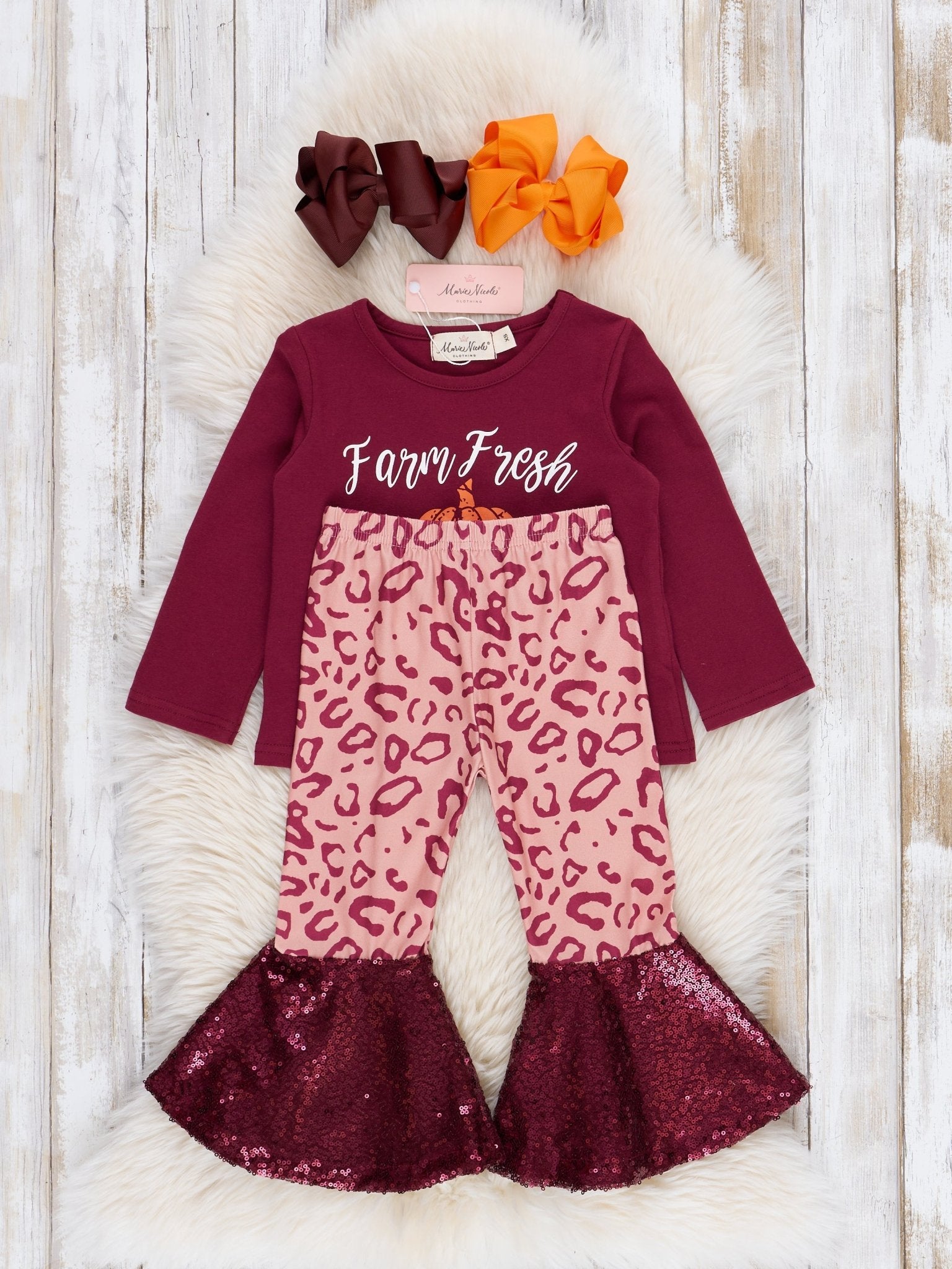 Farm Fresh Pumpkins Sequins Bell Bottoms Outfit - Marie Nicole Clothing