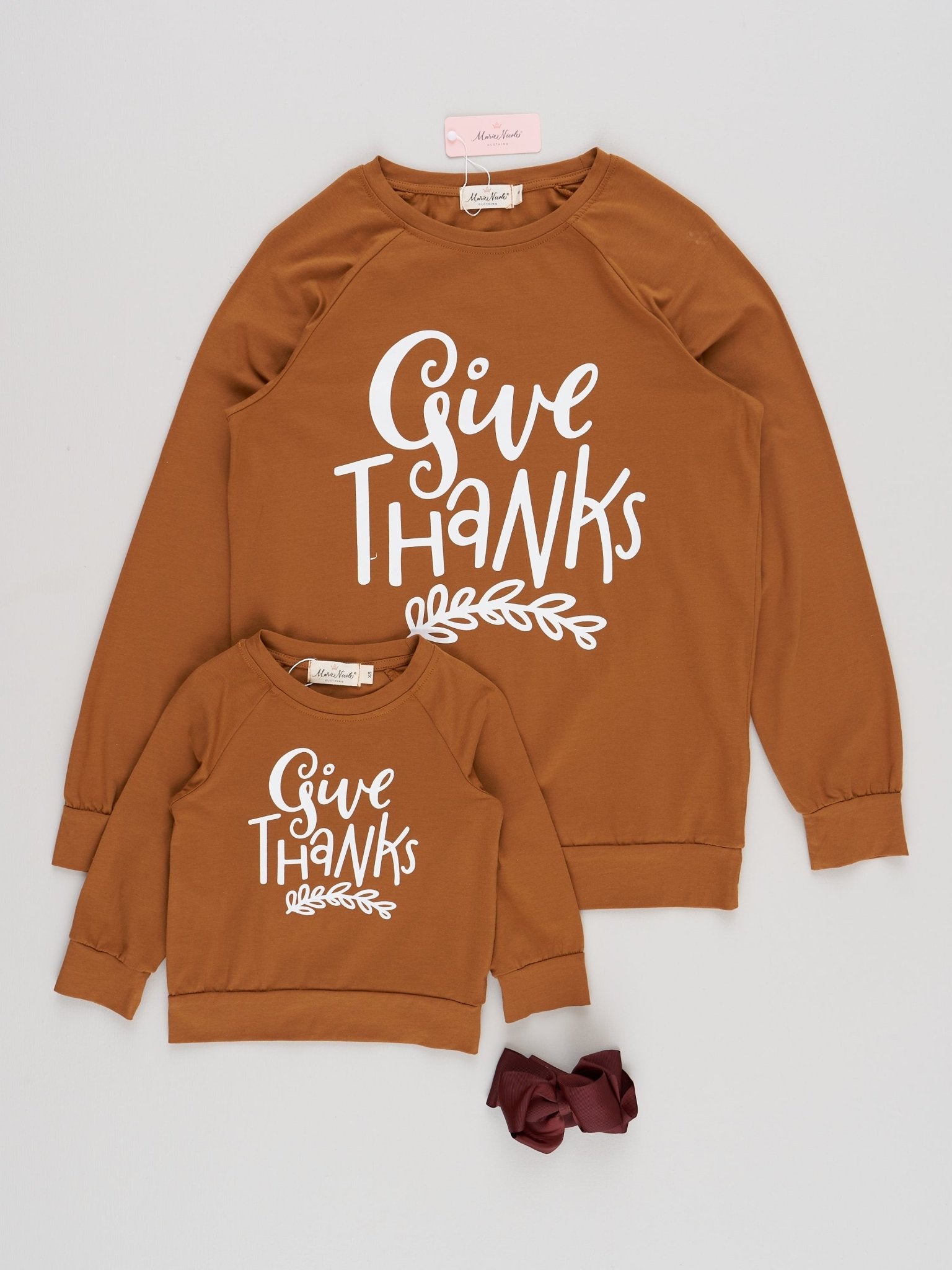 Mom & Me Brown "Give Thanks" Shirt - Marie Nicole Clothing