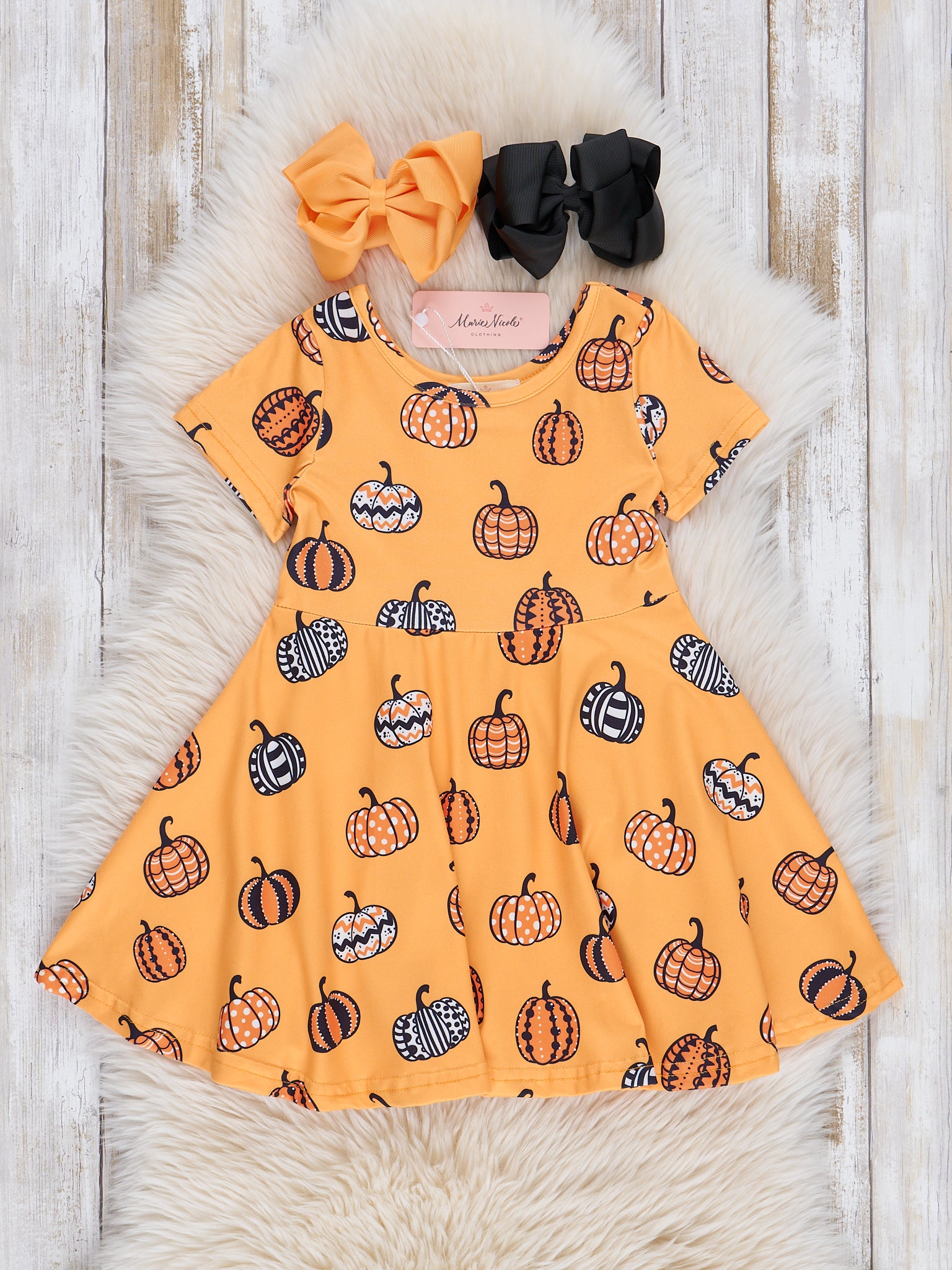 Autumn Pumpkin Swing Dress - Patterns - Marie Nicole Clothing XXXS(6/12mos) Autumn Pumpkin Swing Dress - Patterns - Marie Nicole Clothing XXXS(6/12mos)