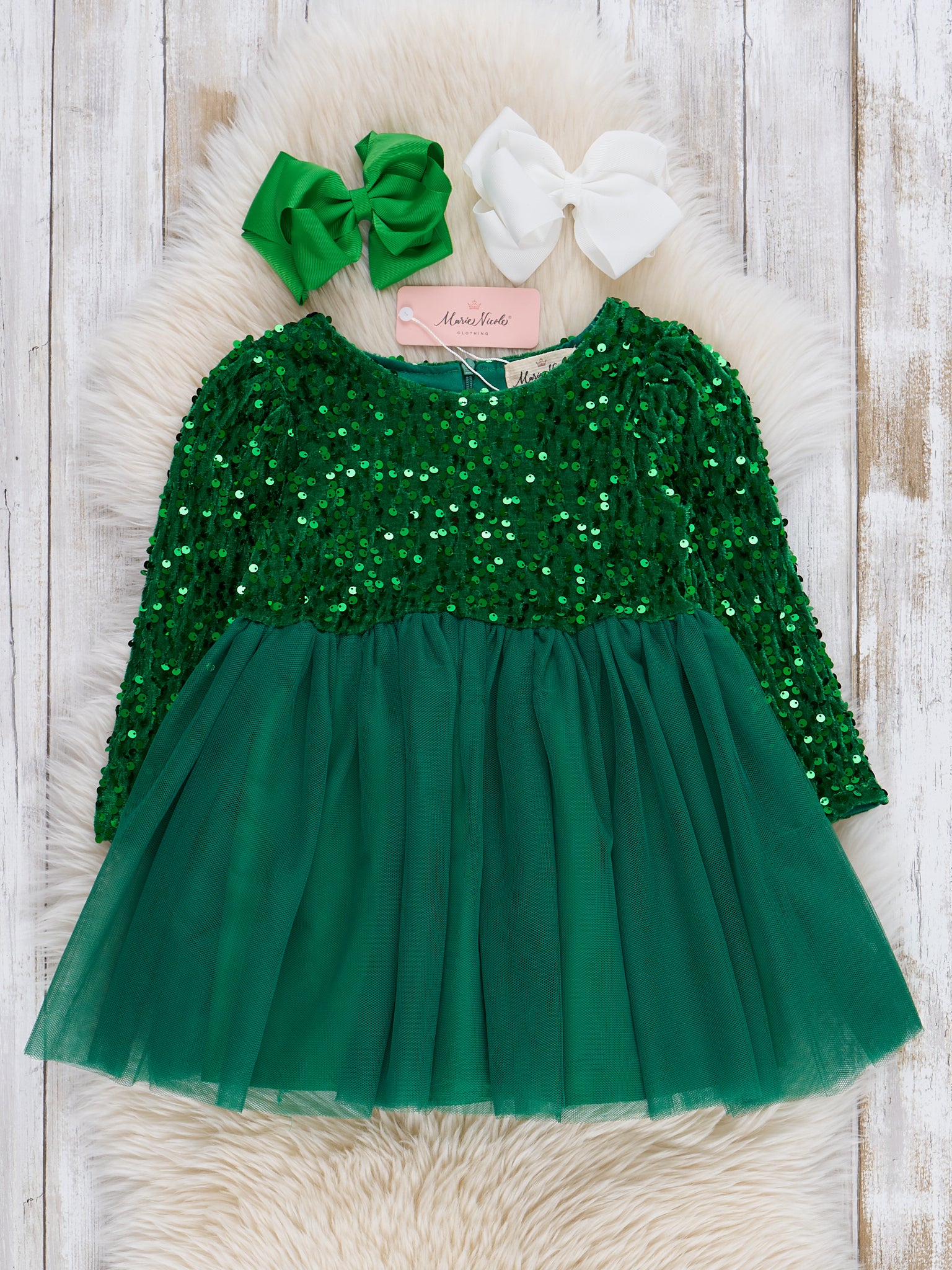 Infant Girl Special Occasion Dress Kelly Green Sparkle Party Long Sleeve Tulle Dress Marie Nicole XS(18/24mos) Infant Girl Special Occasion Dress Kelly Green Sparkle Party Long Sleeve Tulle Dress Marie Nicole XS(18/24mos)