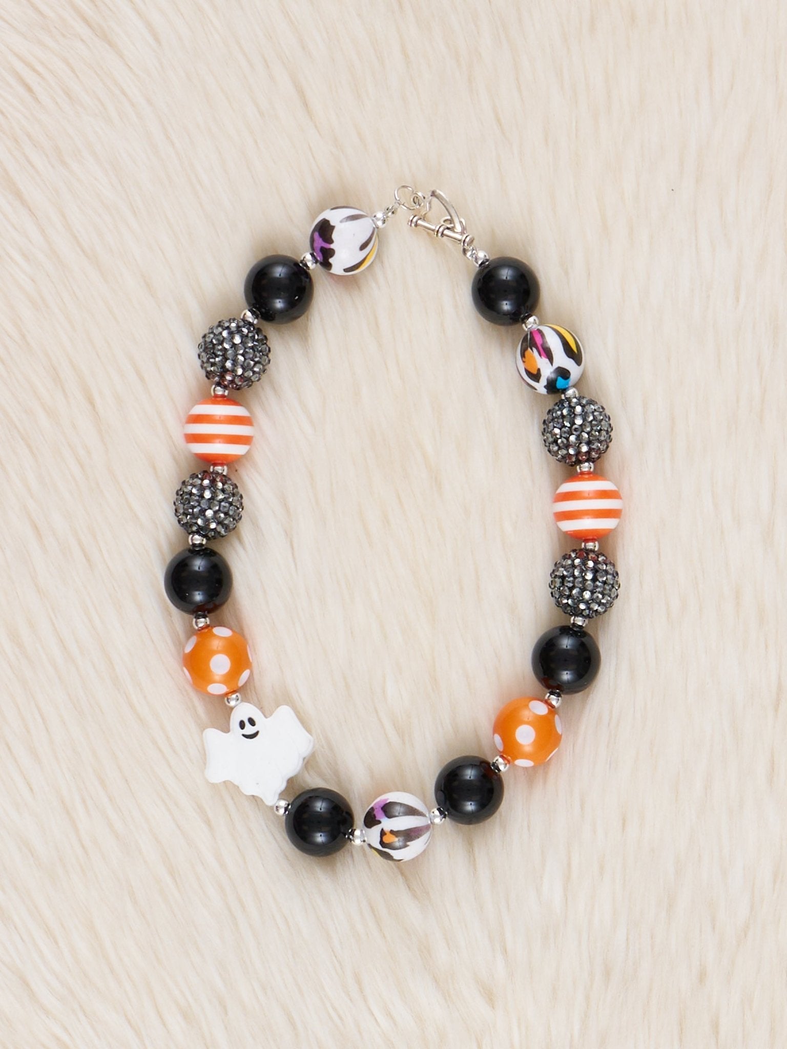 Orange Striped Ghost Charm Bubblegum Necklace - Marie Nicole Clothing