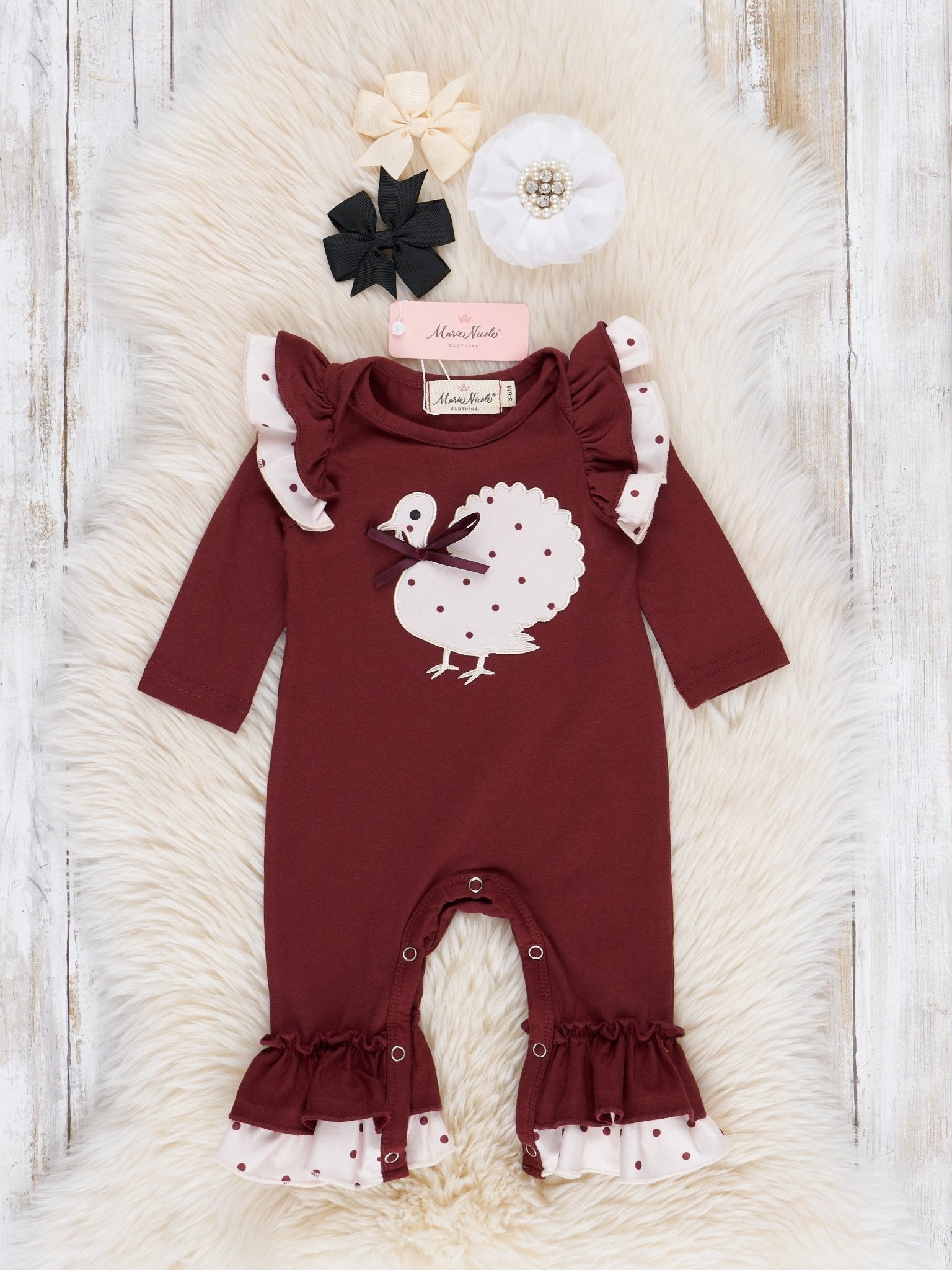 Brown Dots Turkey Ruffle Romper - Marie Nicole Clothing