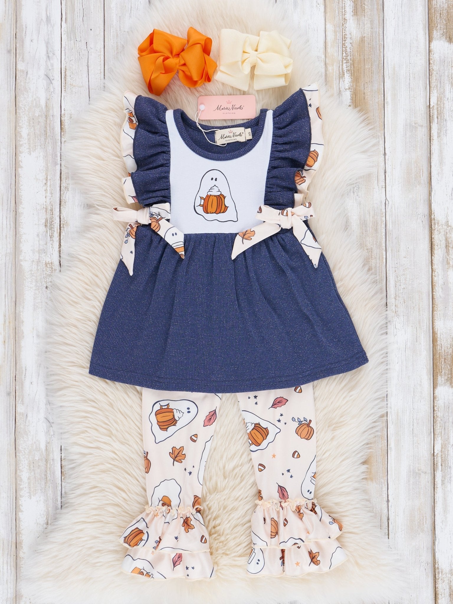 Pumpkin Spice Ghost Ruffle Outfit - Marie Nicole Clothing