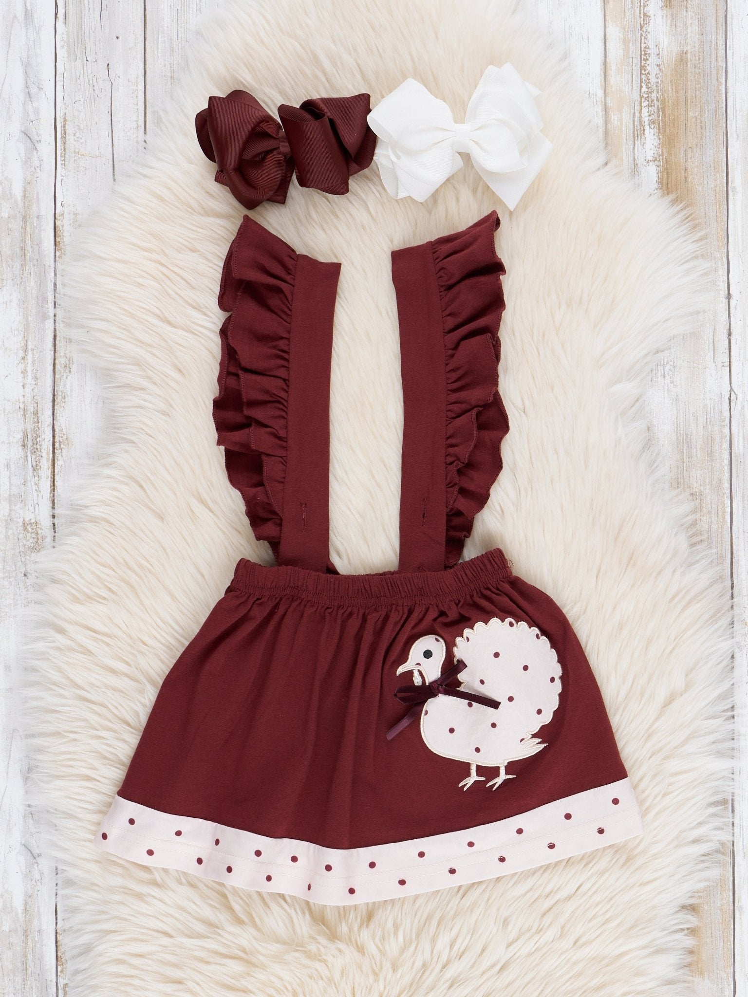 Brown Dots Turkey Ruffle Skirtall Set - Marie Nicole Clothing