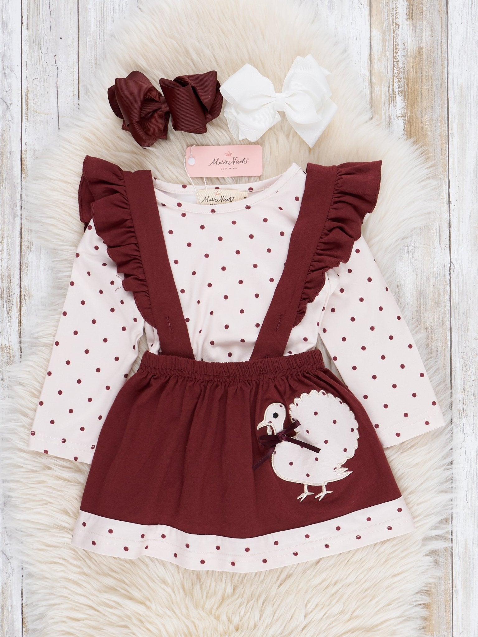 Brown Dots Turkey Ruffle Skirtall Set - Marie Nicole Clothing