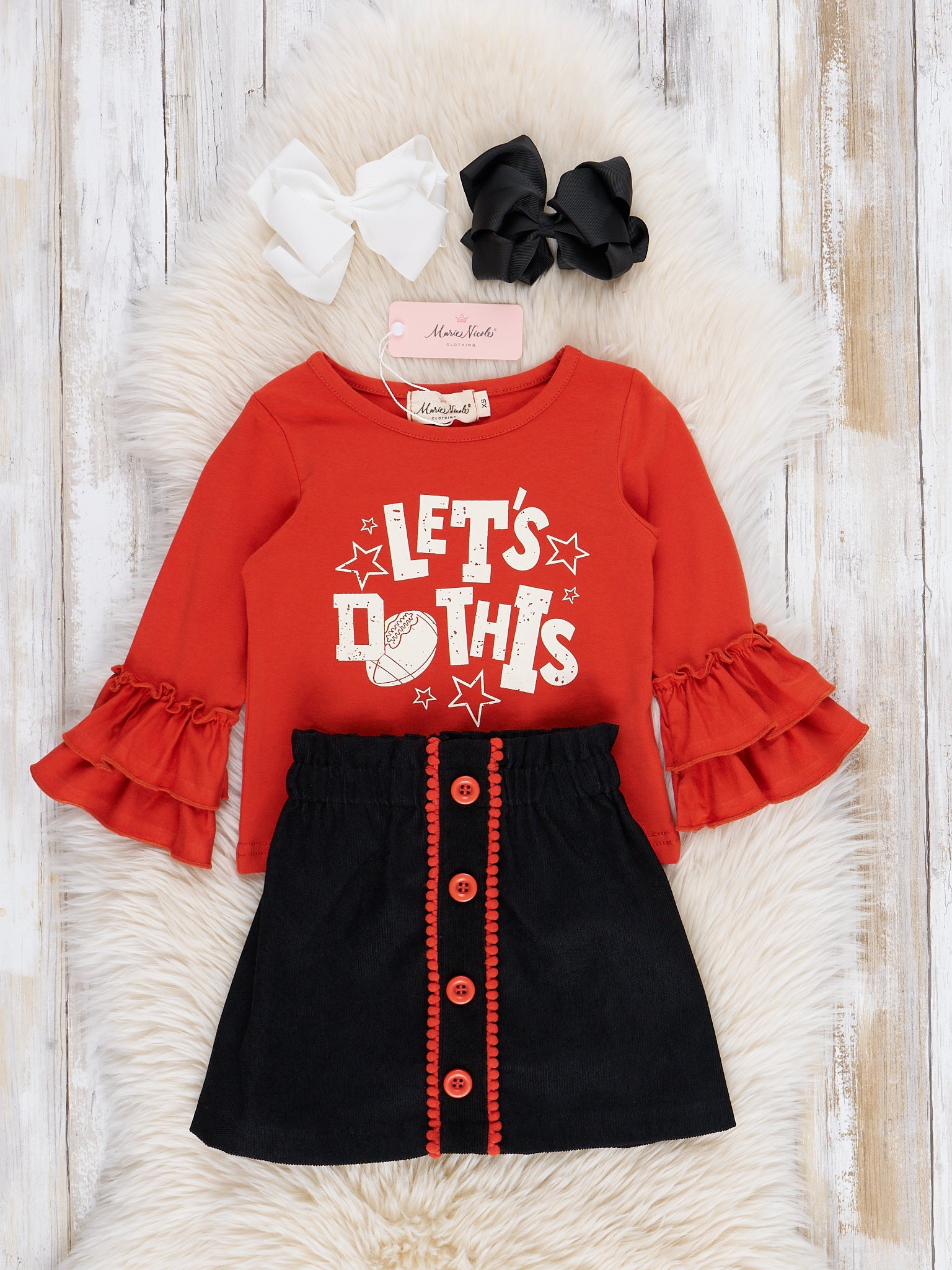 Orange & Black Football Outfit w/ Skirt - Marie Nicole Clothing