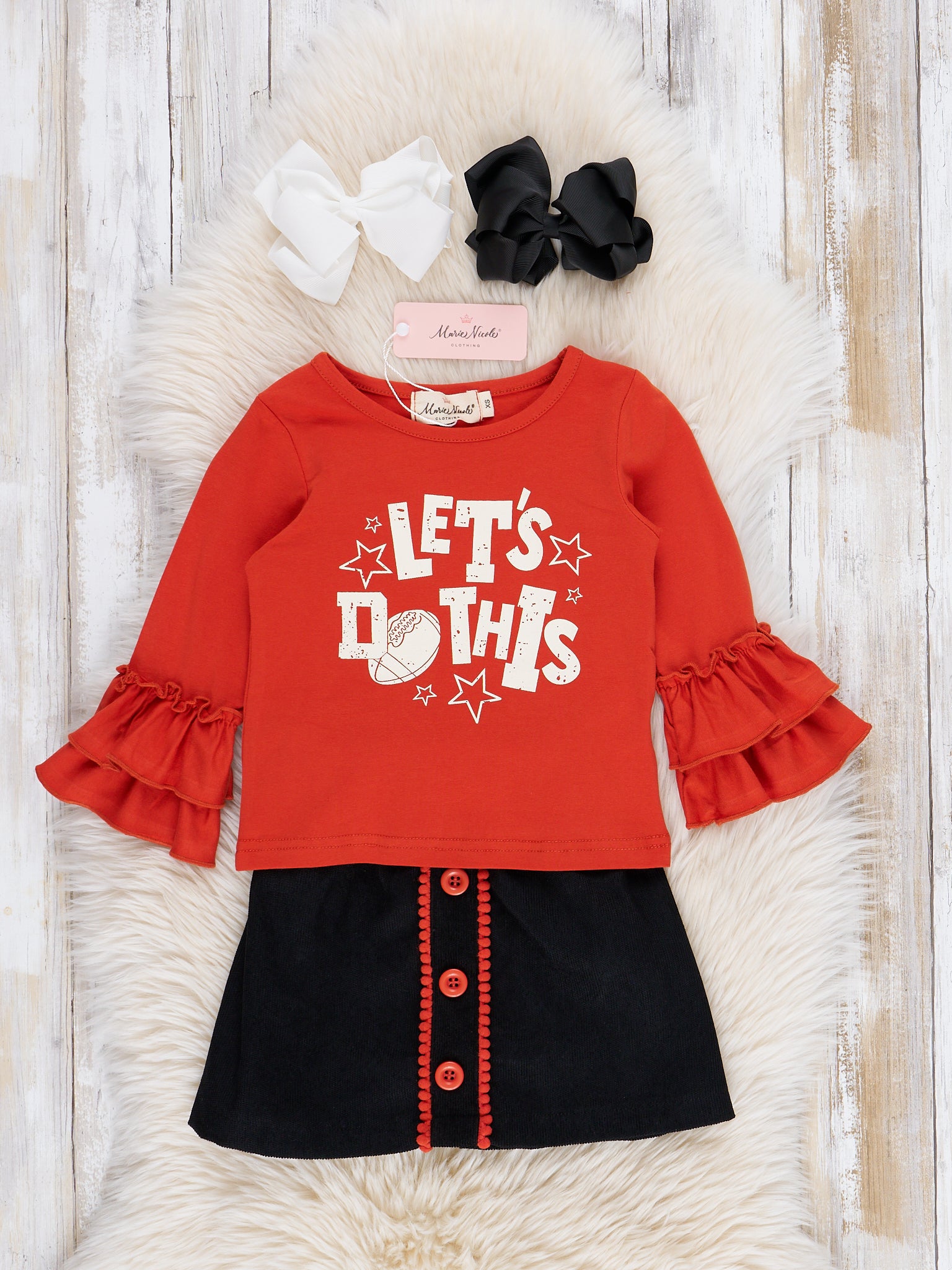 Orange & Black Football Outfit w/ Skirt - Marie Nicole Clothing