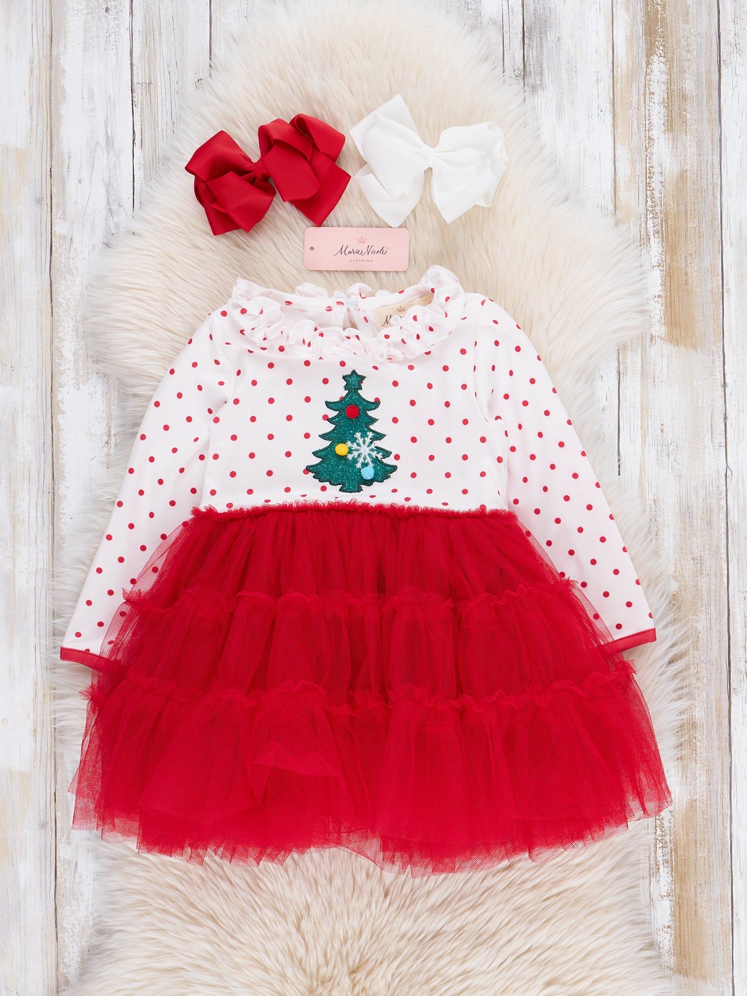 Red Embroidered Christmas Tree Tulle Dress Marie Nicole Clothing Red Embroidered Christmas Tree Tulle Dress Marie Nicole Clothing