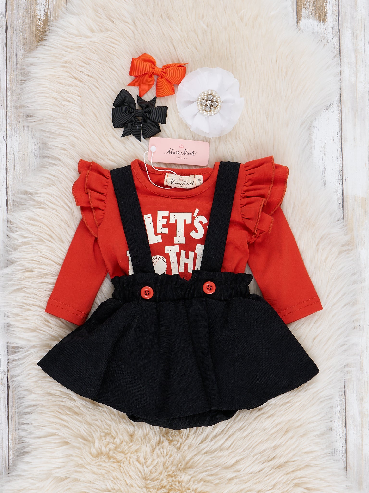 Orange & Black Football Bloomers Outfit - Marie Nicole Clothing