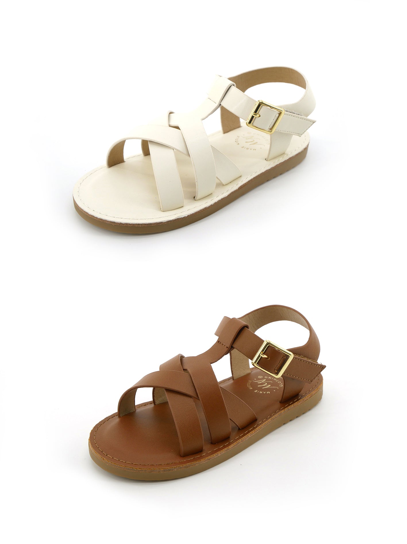 Layered Criss - Cross Front Sandals - Brown - Marie Nicole Clothing