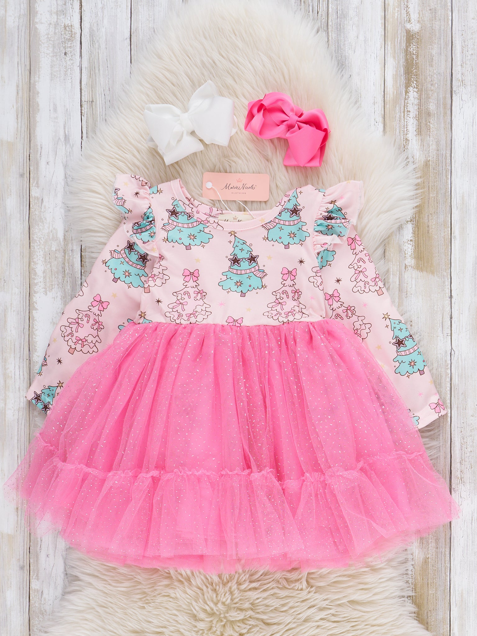 Fashionable Christmas Trees Tulle Dress XS(18/24mos) Fashionable Christmas Trees Tulle Dress XS(18/24mos)