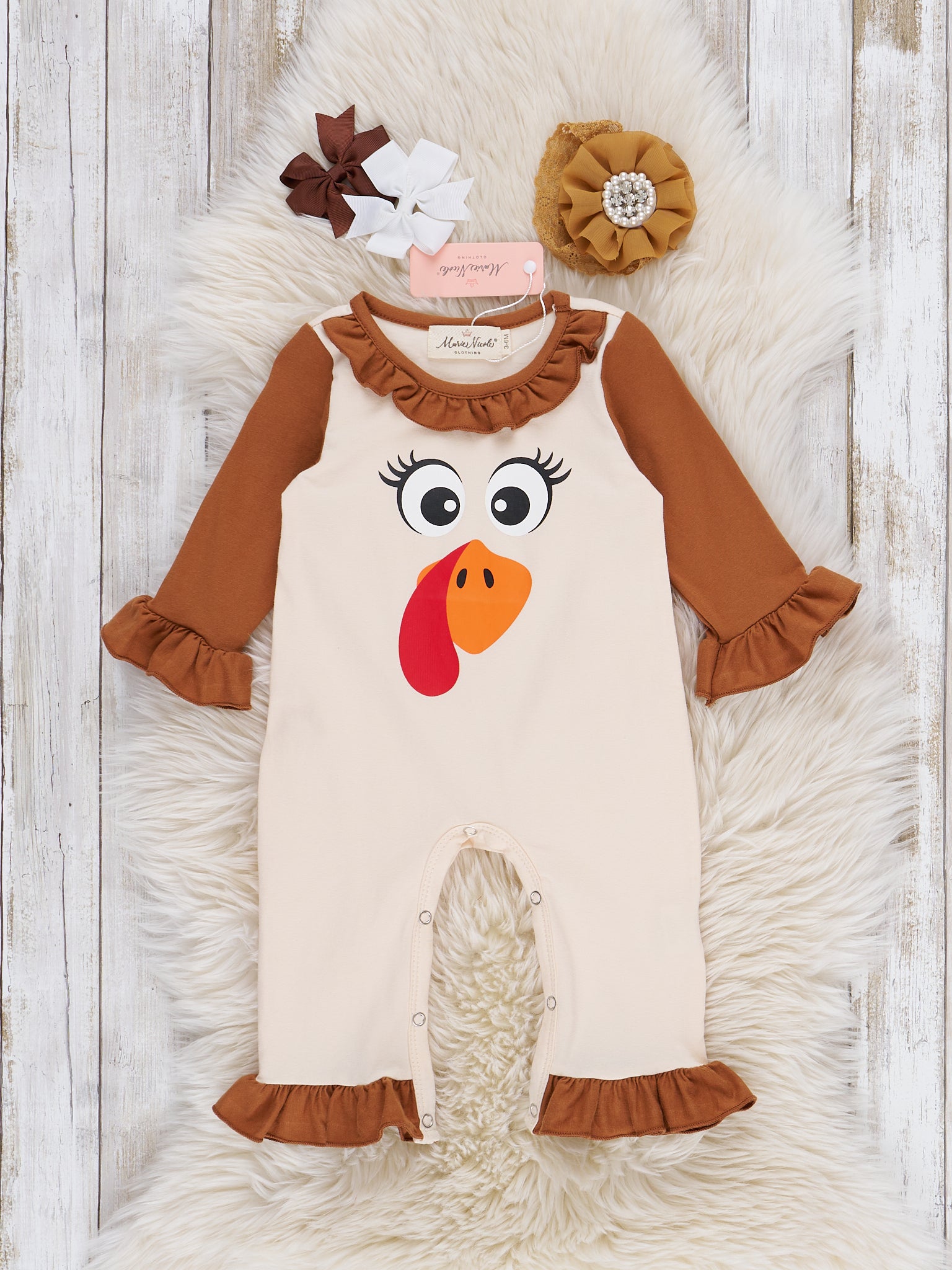Turkey Time Baby Ruffle Romper - Marie Nicole Clothing