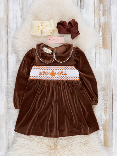 Brown Velvet Autumn Smocked Dress Brown Velvet Autumn Smocked Dress
