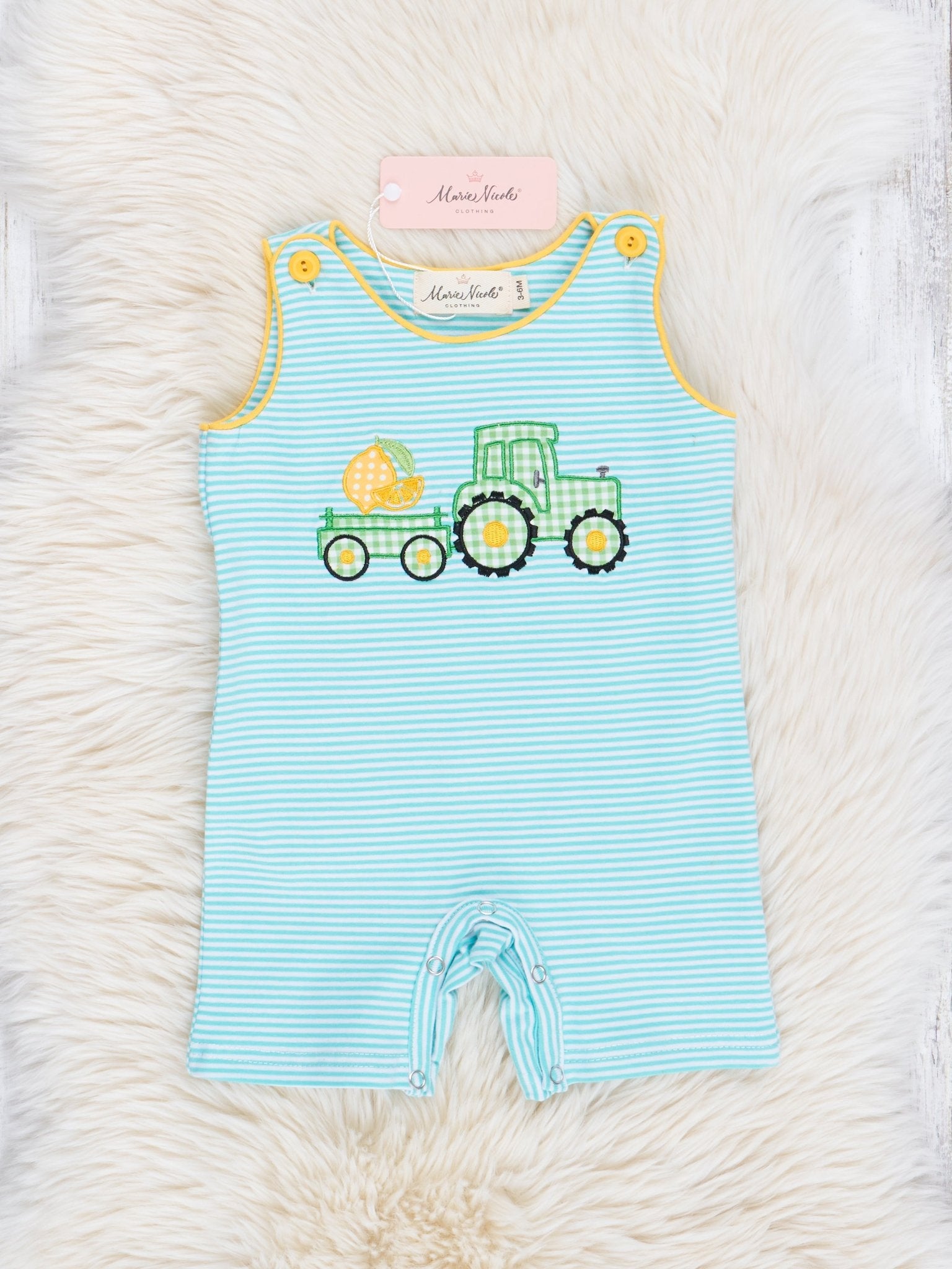 Teal Embroidered Lemon Tractor Johnny - Marie Nicole Clothing