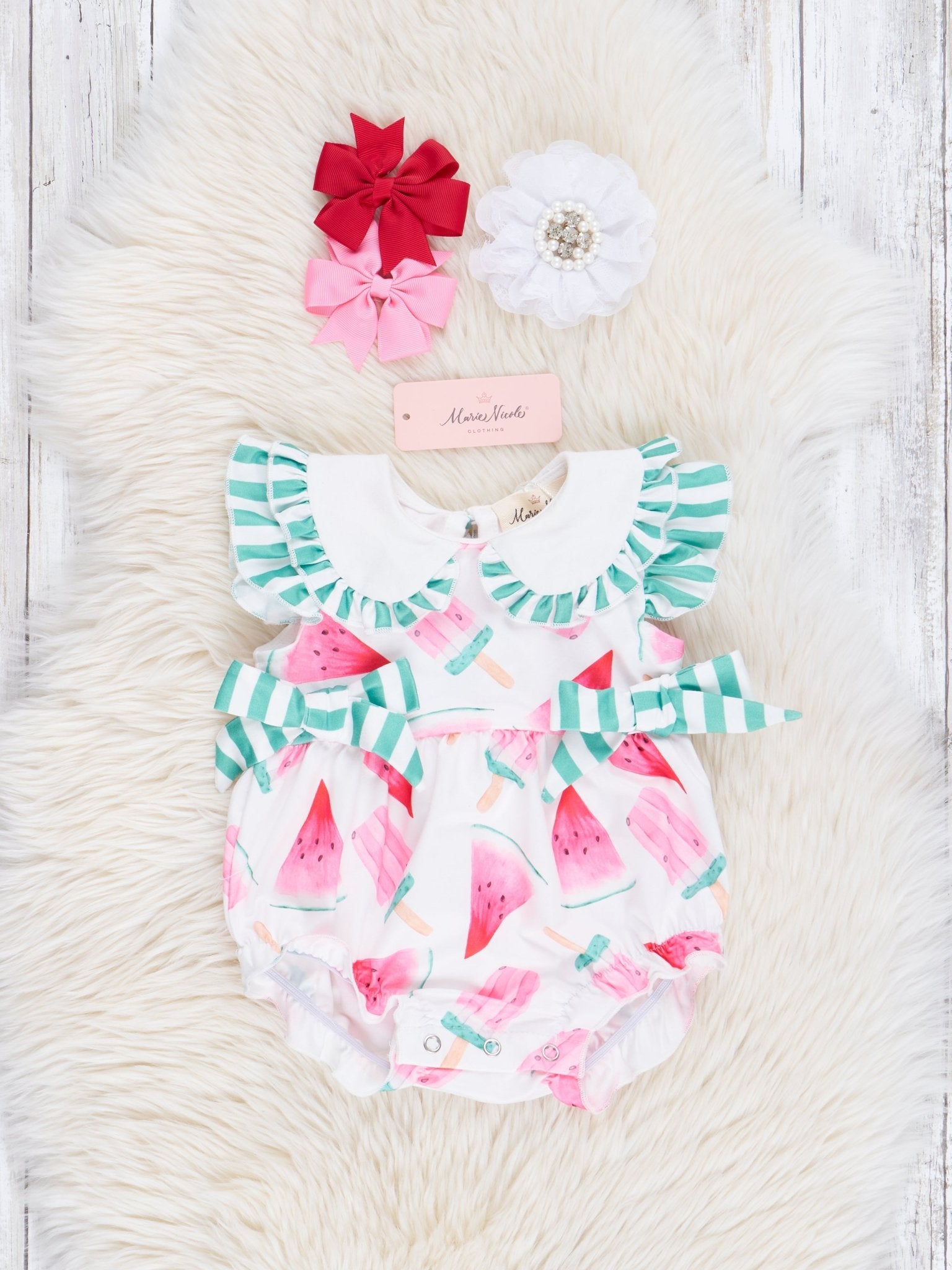 Watermelon Pops Ruffle Bubble Romper - Marie Nicole Clothing