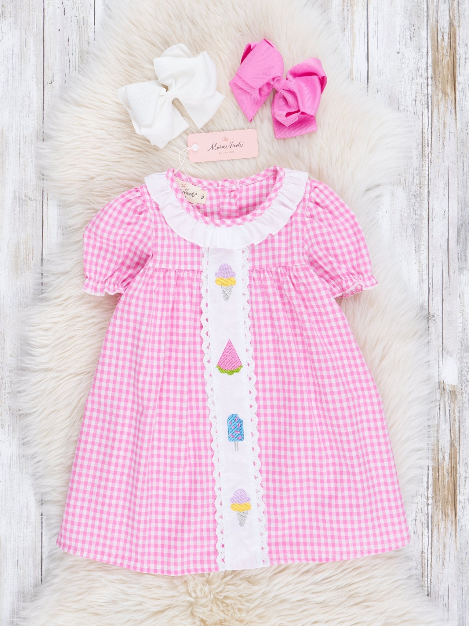 Rose Sweet Treats Embroidered Plaid Dress - Marie Nicole Clothing