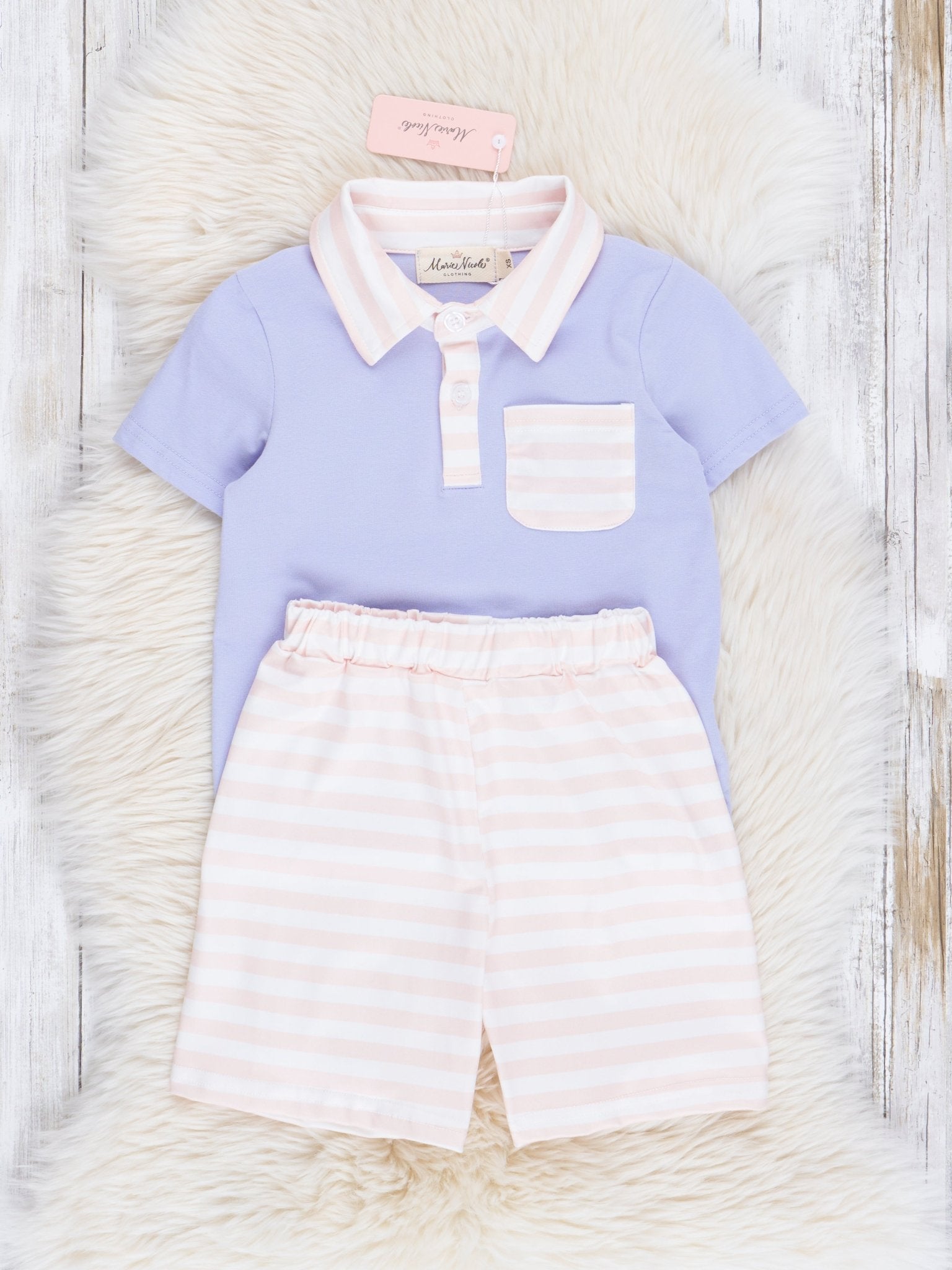 Lilac& Soft Peach Stripes Polo Outfit - Marie Nicole Clothing