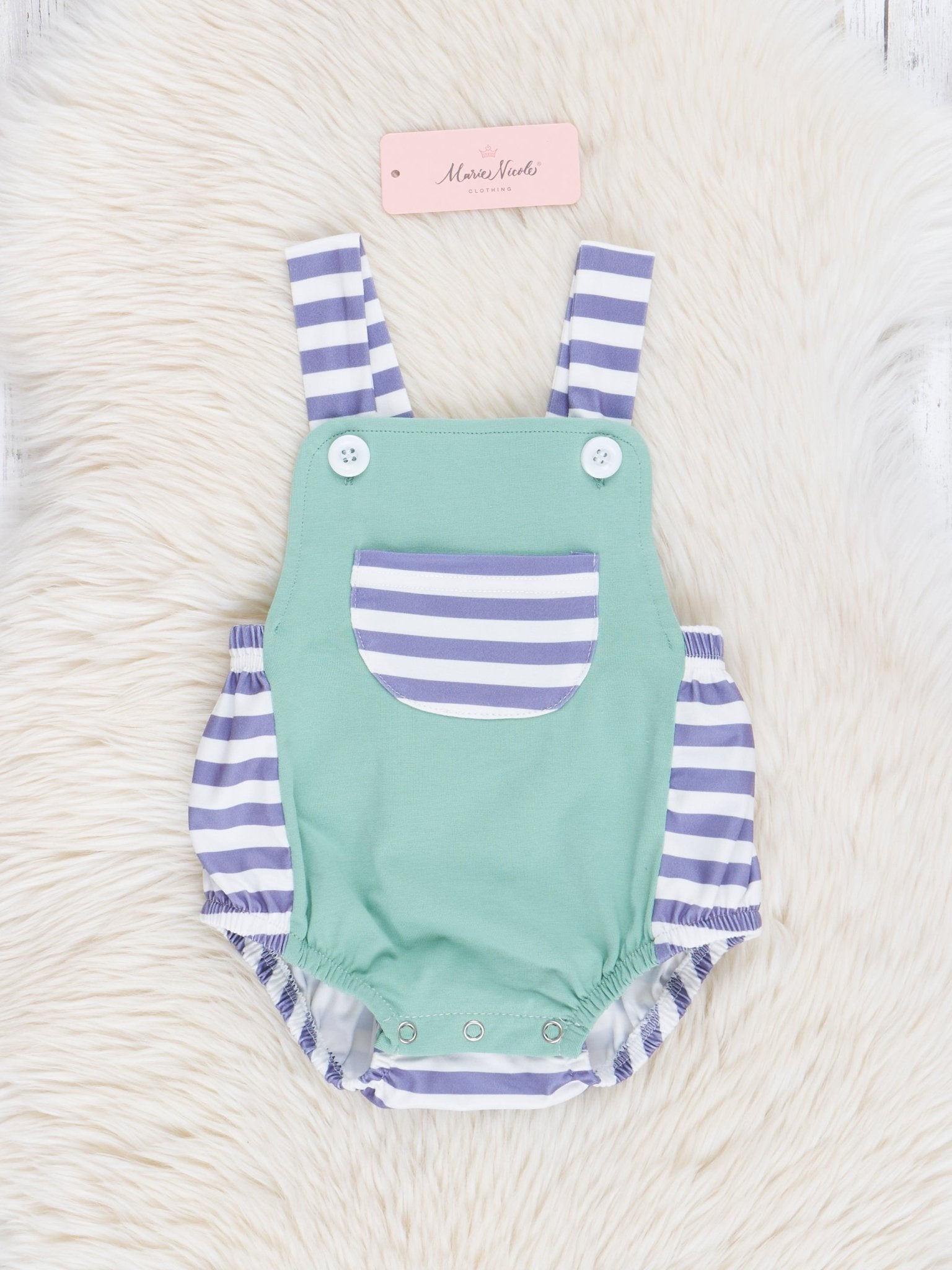 Sage & Slate Striped Bubble Romper - Marie Nicole Clothing