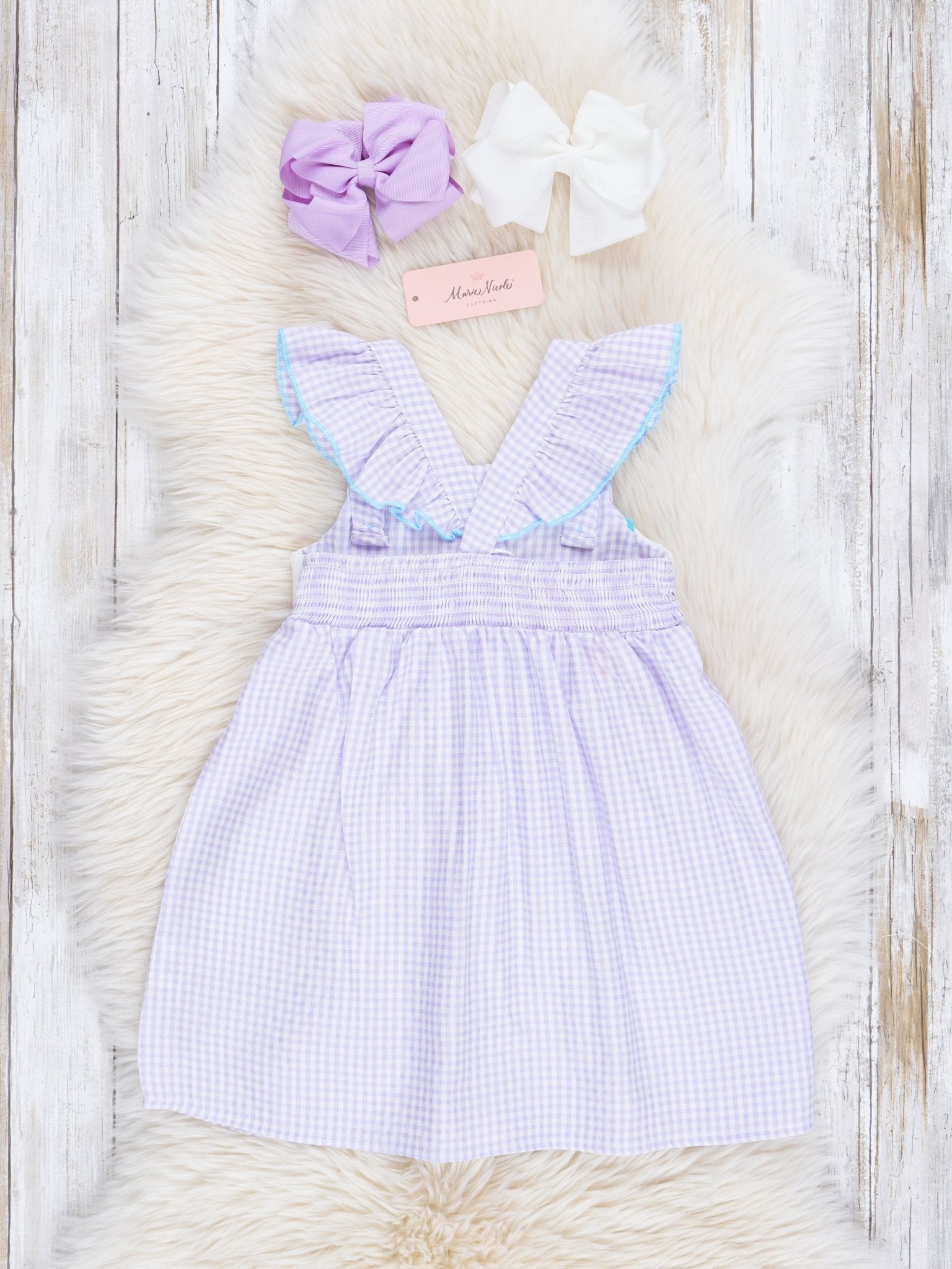 Purple Gingham Smocked Mermaid Ruffle Dress