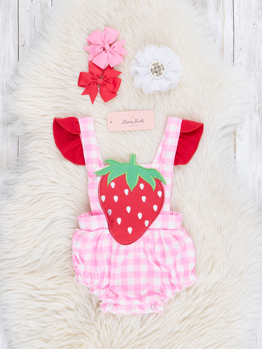 Red & Pink Gingham Strawberry Ruffle Bubble