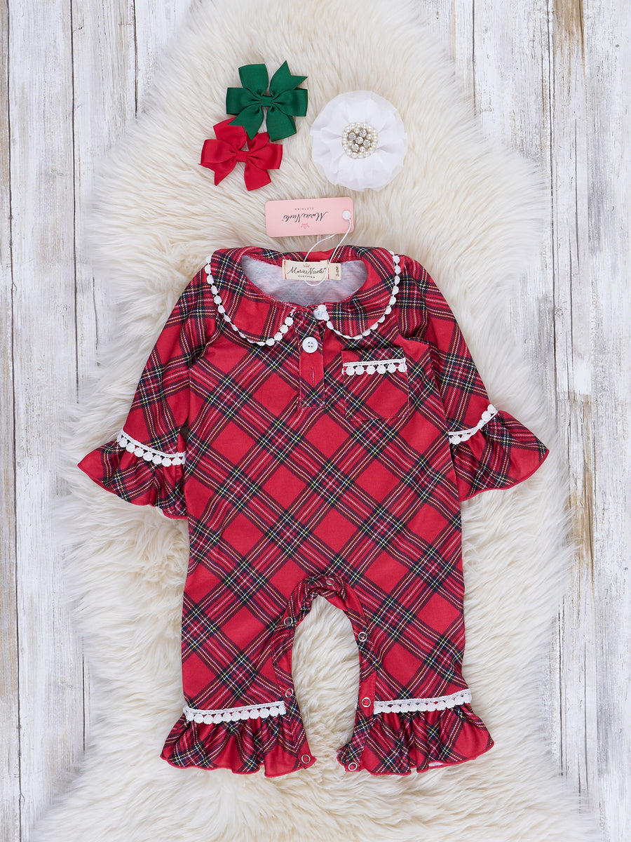 Red & Black Tartan Ruffle Sleeper Pajamas – Marie Nicole Clothing