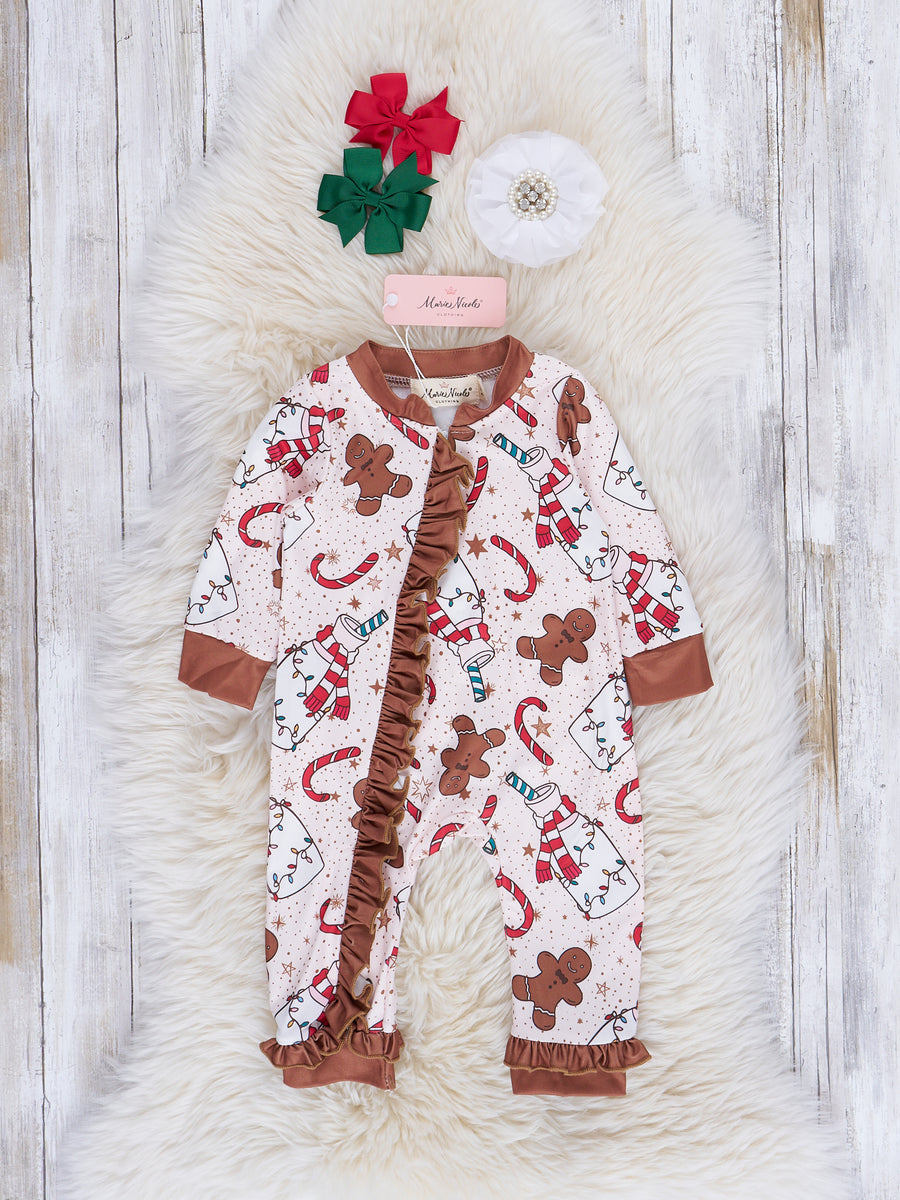 Milk & Gingerbread Cookies Ruffle Sleeper Pajamas – Marie Nicole Clothing