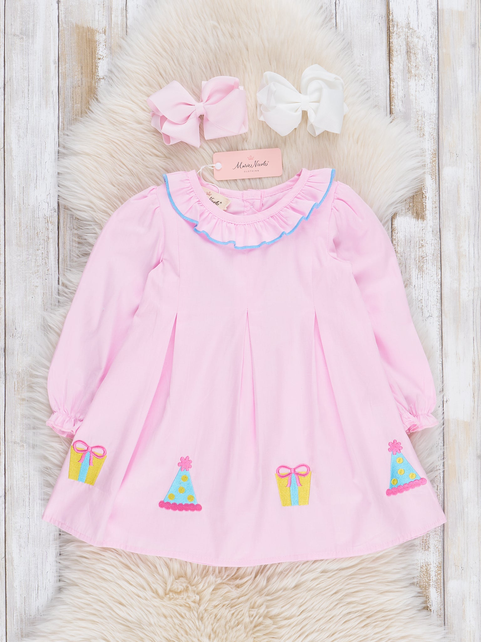 Pink Cotton Birthday Party Dress - Marie Nicole Clothing Pink Cotton Birthday Party Dress - Marie Nicole Clothing
