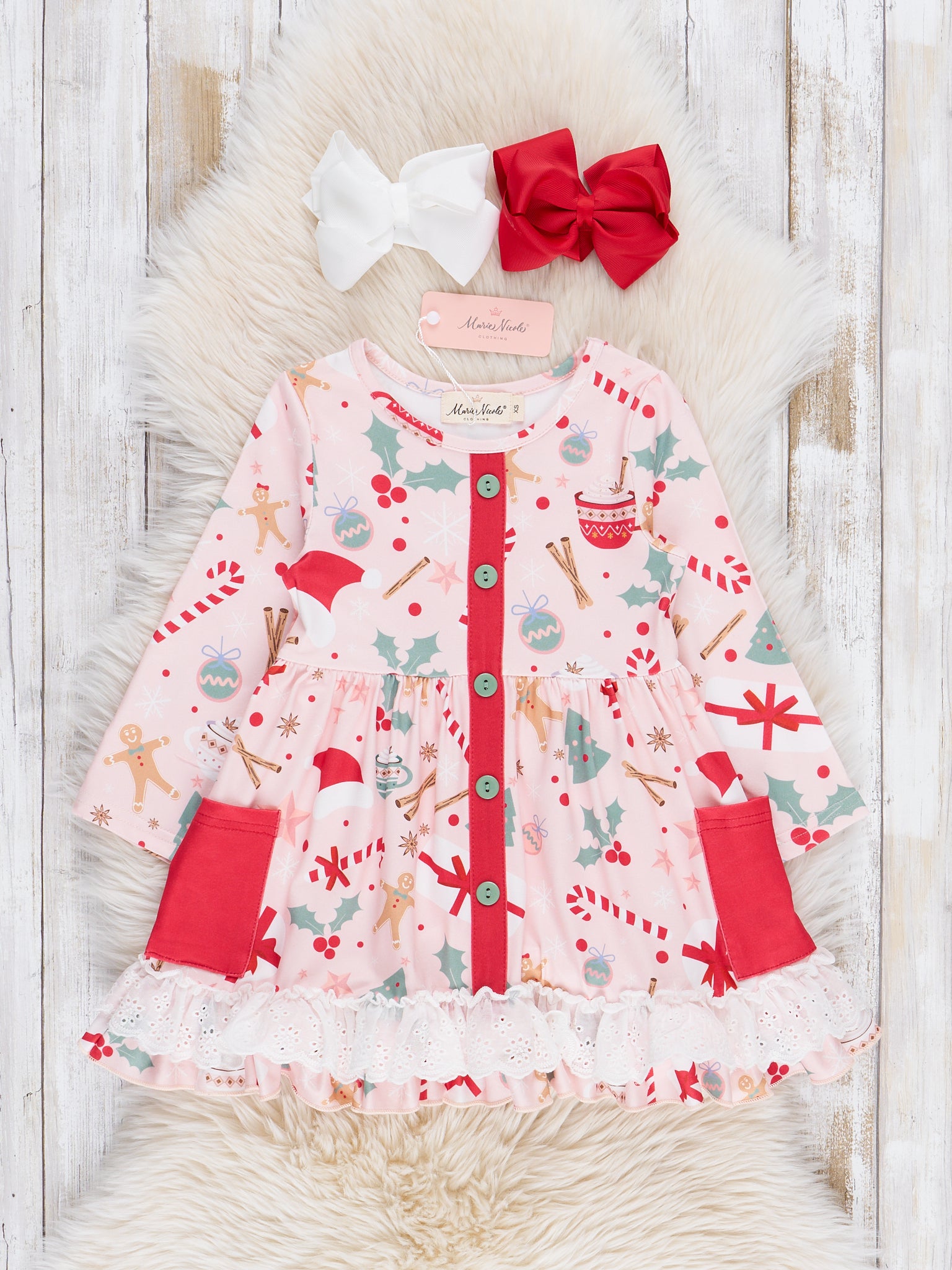 marie nicole christmas dress Swiss Dot Overlay Christmas Tree Dress