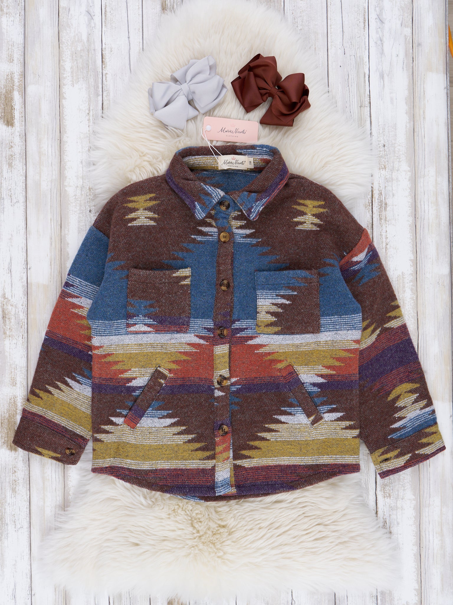 Mom & Me Turquoise Aztec Print Shacket – Marie Nicole Clothing