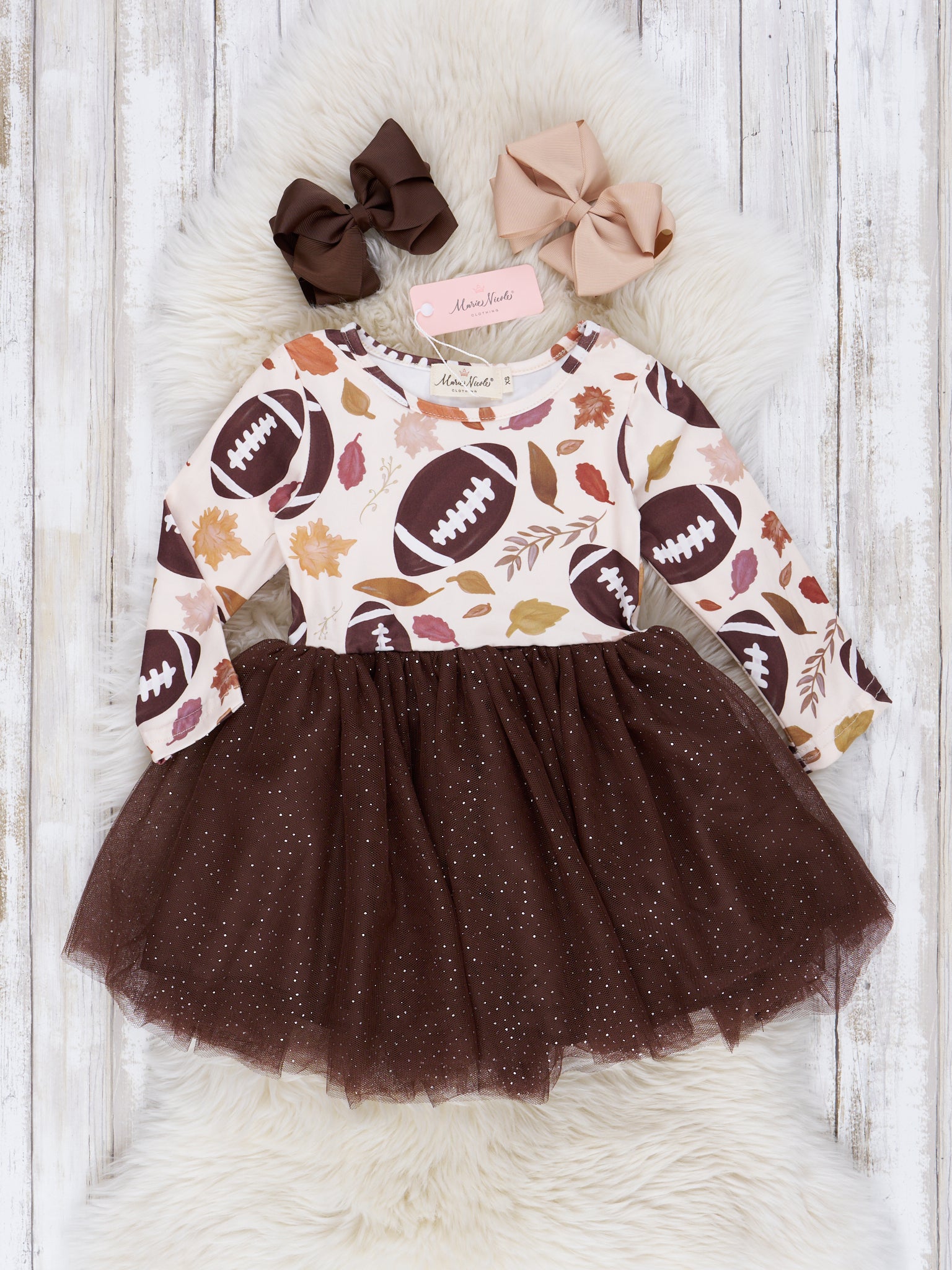 Chocolate Football Season Tulle Dress Marie Nicole Clothing Chocolate Football Season Tulle Dress Marie Nicole Clothing