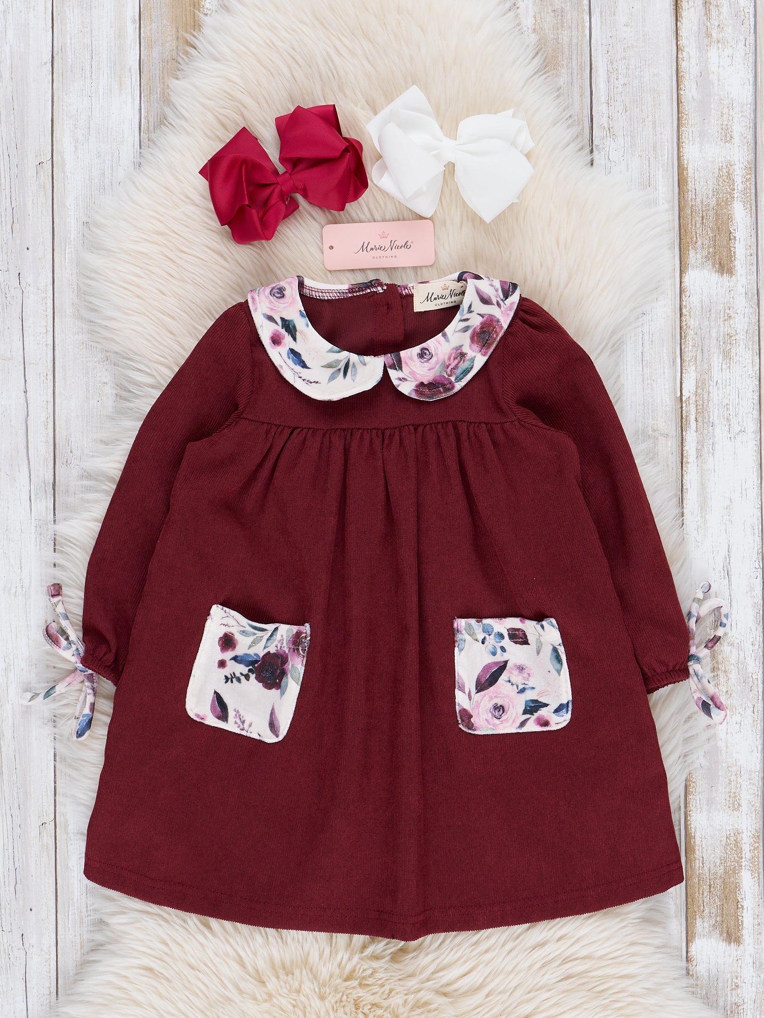 Burgundy Blooms Corduroy Dress - Marie Nicole Clothing Burgundy Blooms Corduroy Dress - Marie Nicole Clothing
