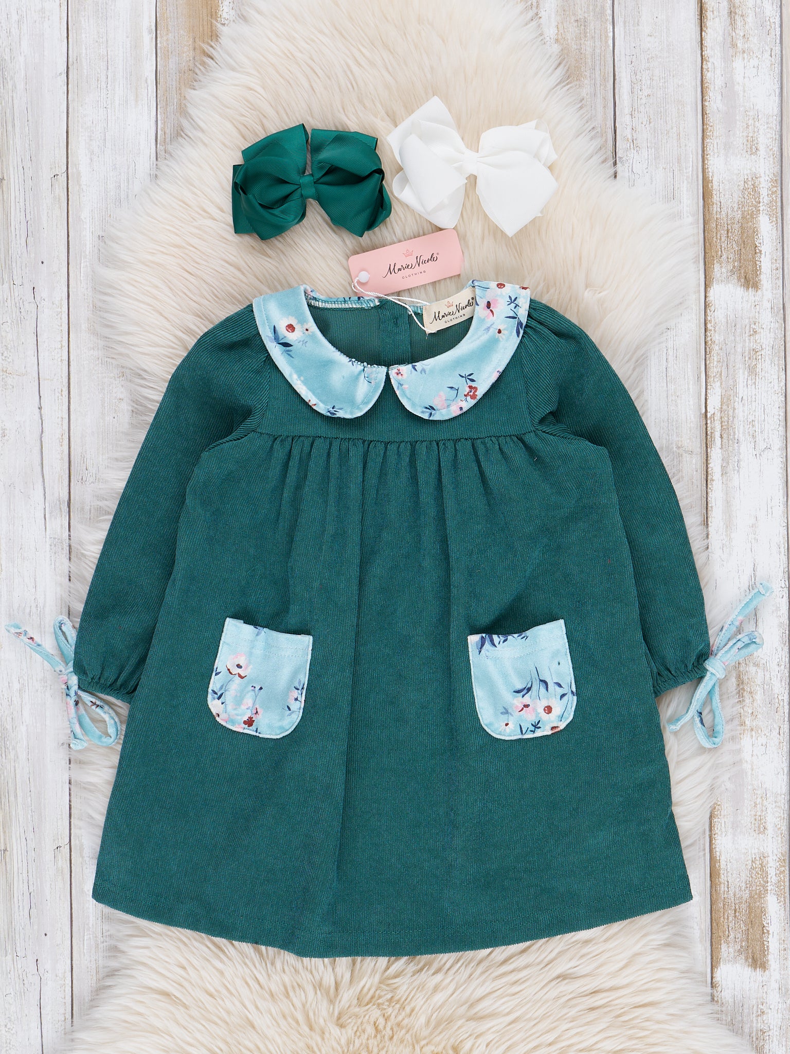 Green Blooms Corduroy Dress - Marie Nicole Clothing Green Blooms Corduroy Dress - Marie Nicole Clothing
