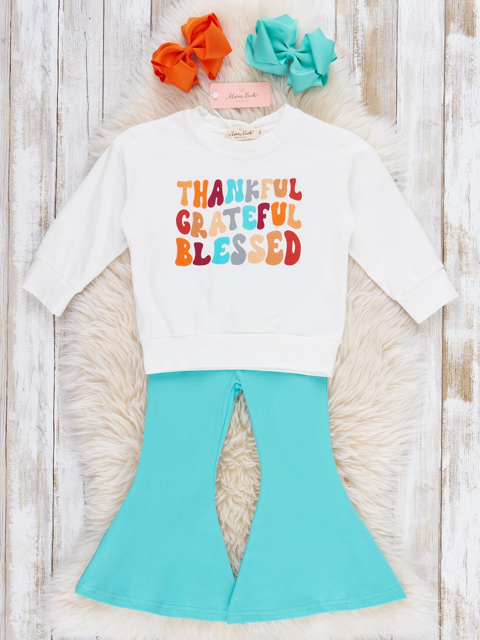 "Blessed, Grateful, Thankful" Bell Bottom Outfit - Marie Nicole Clothing