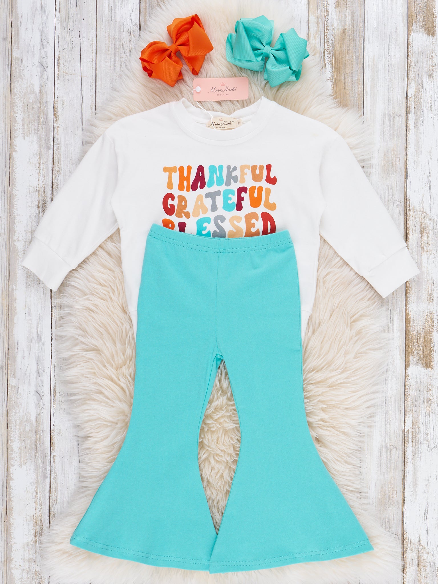 "Blessed, Grateful, Thankful" Bell Bottom Outfit - Marie Nicole Clothing