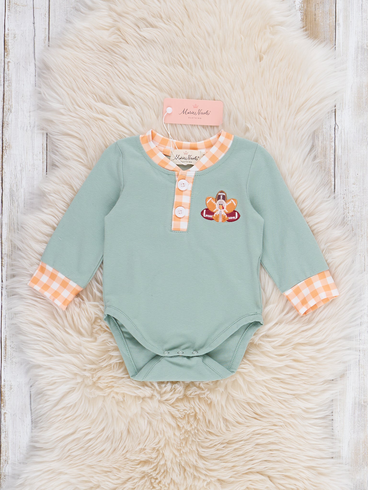 Football Feathers Embroidered Onesie - Marie Nicole Clothing