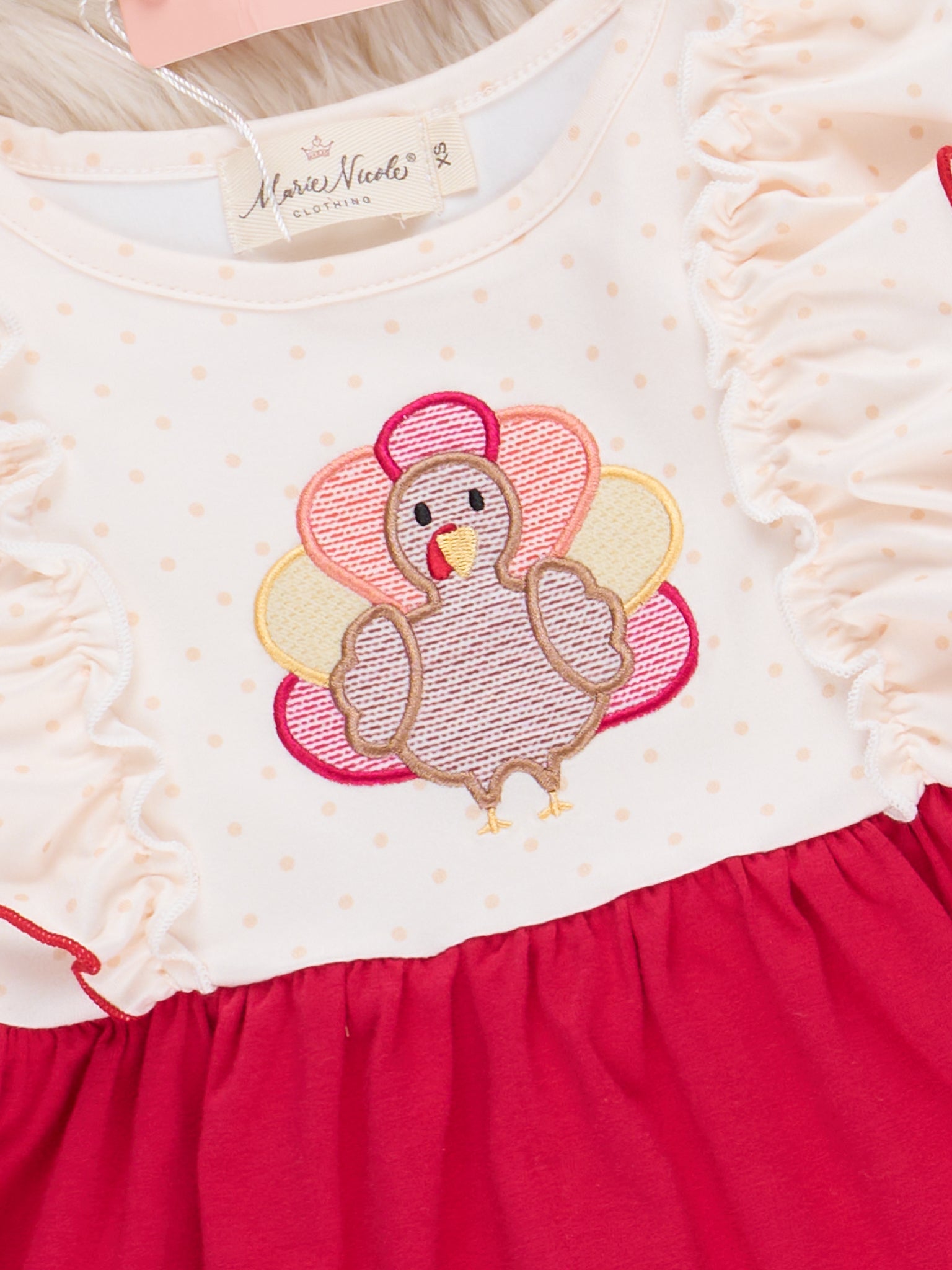 Turkey Day Embroidered Ruffle Dress - Marie Nicole Clothing