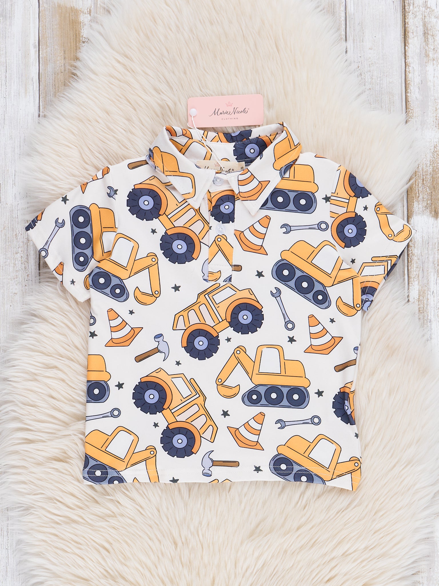 Yellow Construction Trucks Button-Up Shirt – Marie Nicole Clothing