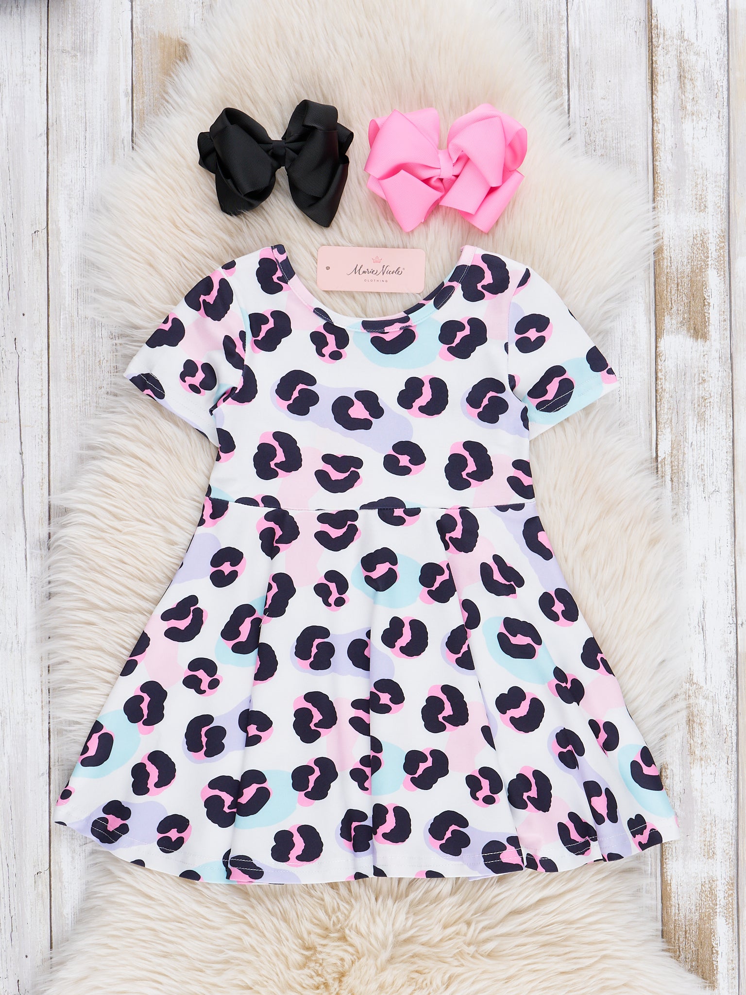 Pastel Leopard Swing Dress - Marie Nicole Clothing Pastel Leopard Swing Dress - Marie Nicole Clothing