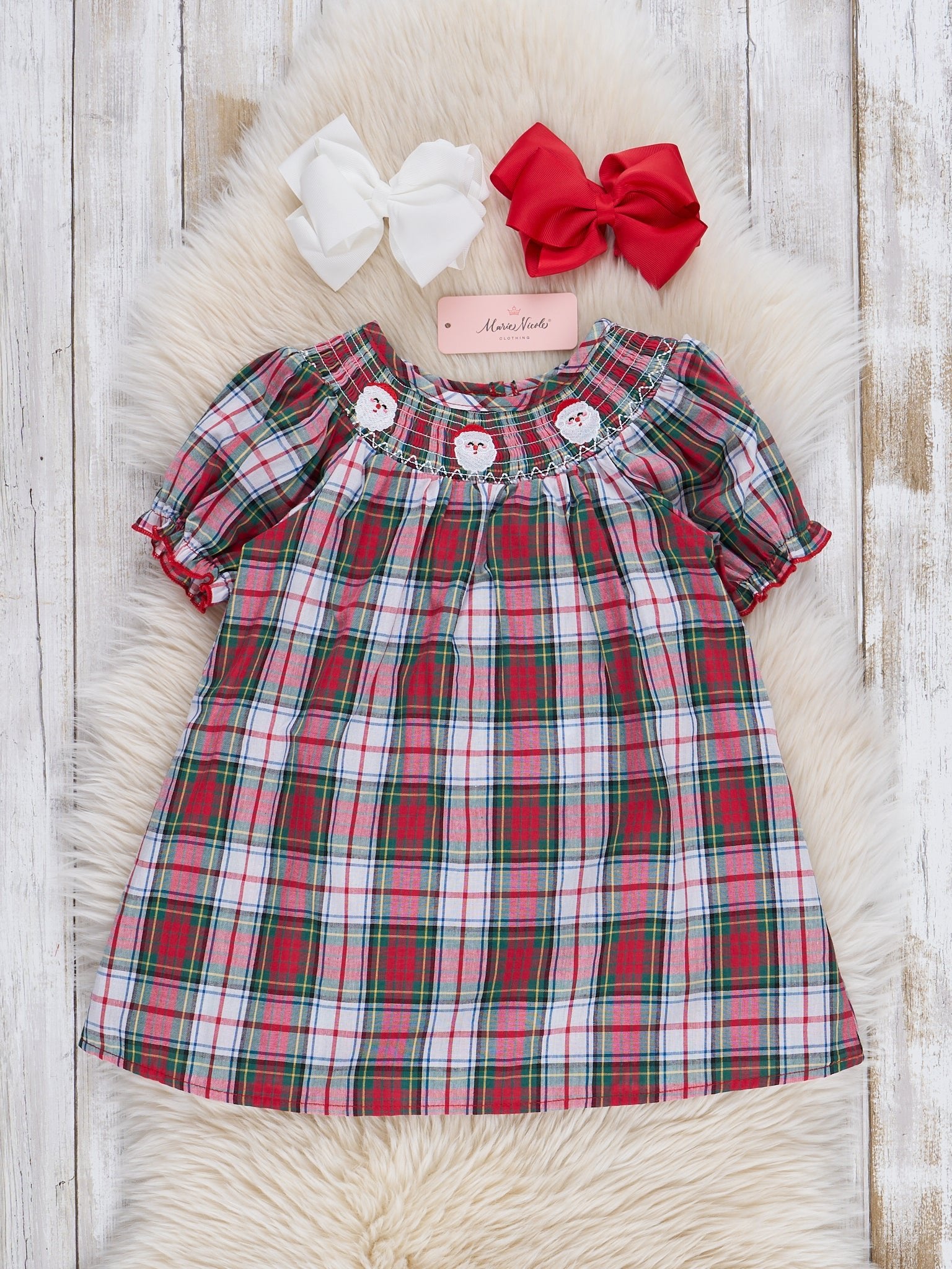 Vintage Christmas Plaid Smocked Dress