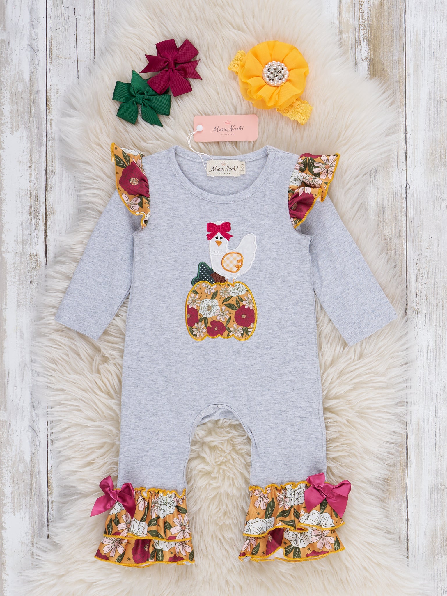 Pumpkin Bloom Ruffle Romper - Marie Nicole Clothing