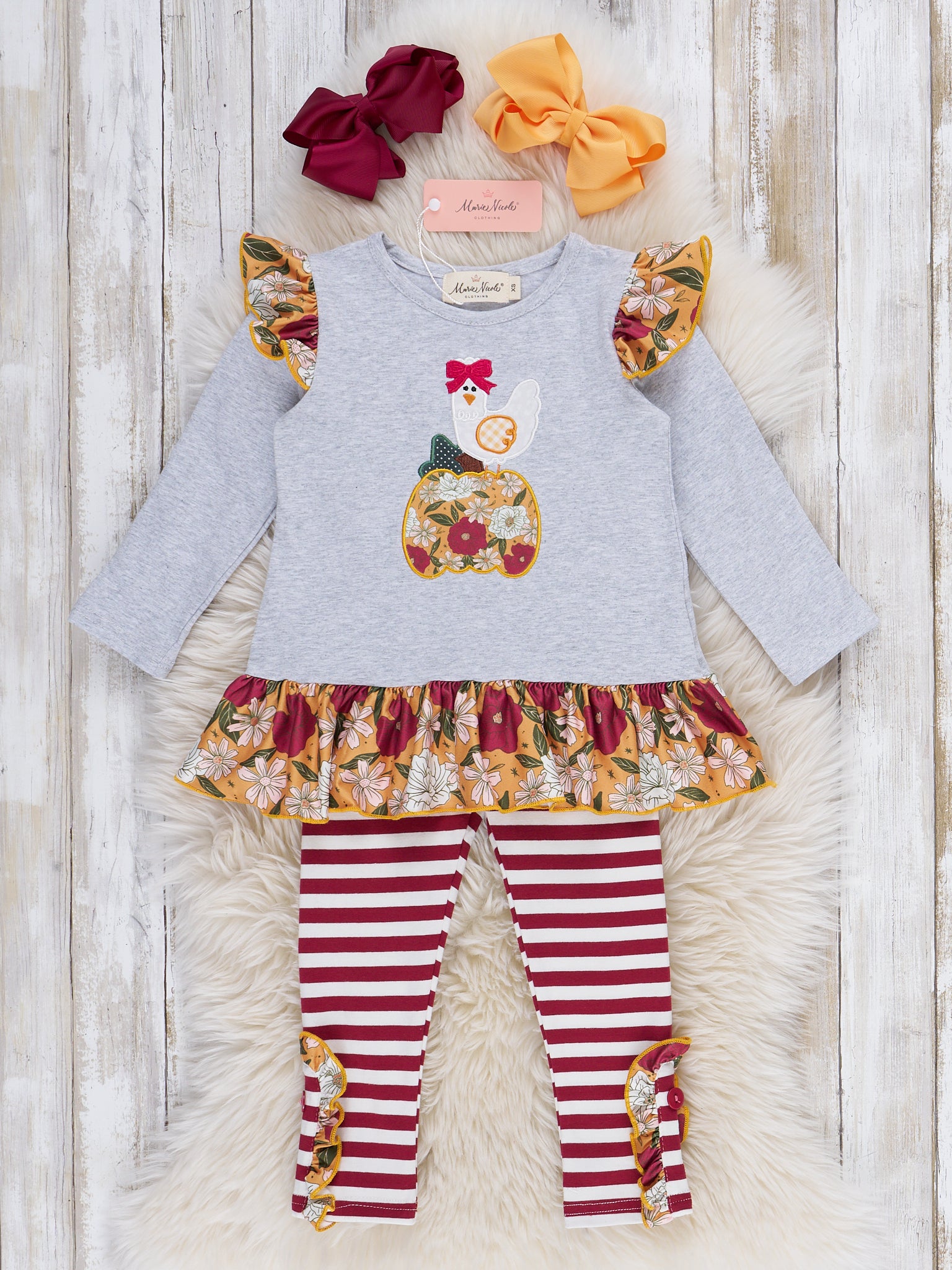 Pumpkin Bloom Striped Ruffle Outfit - Marie Nicole Clothing