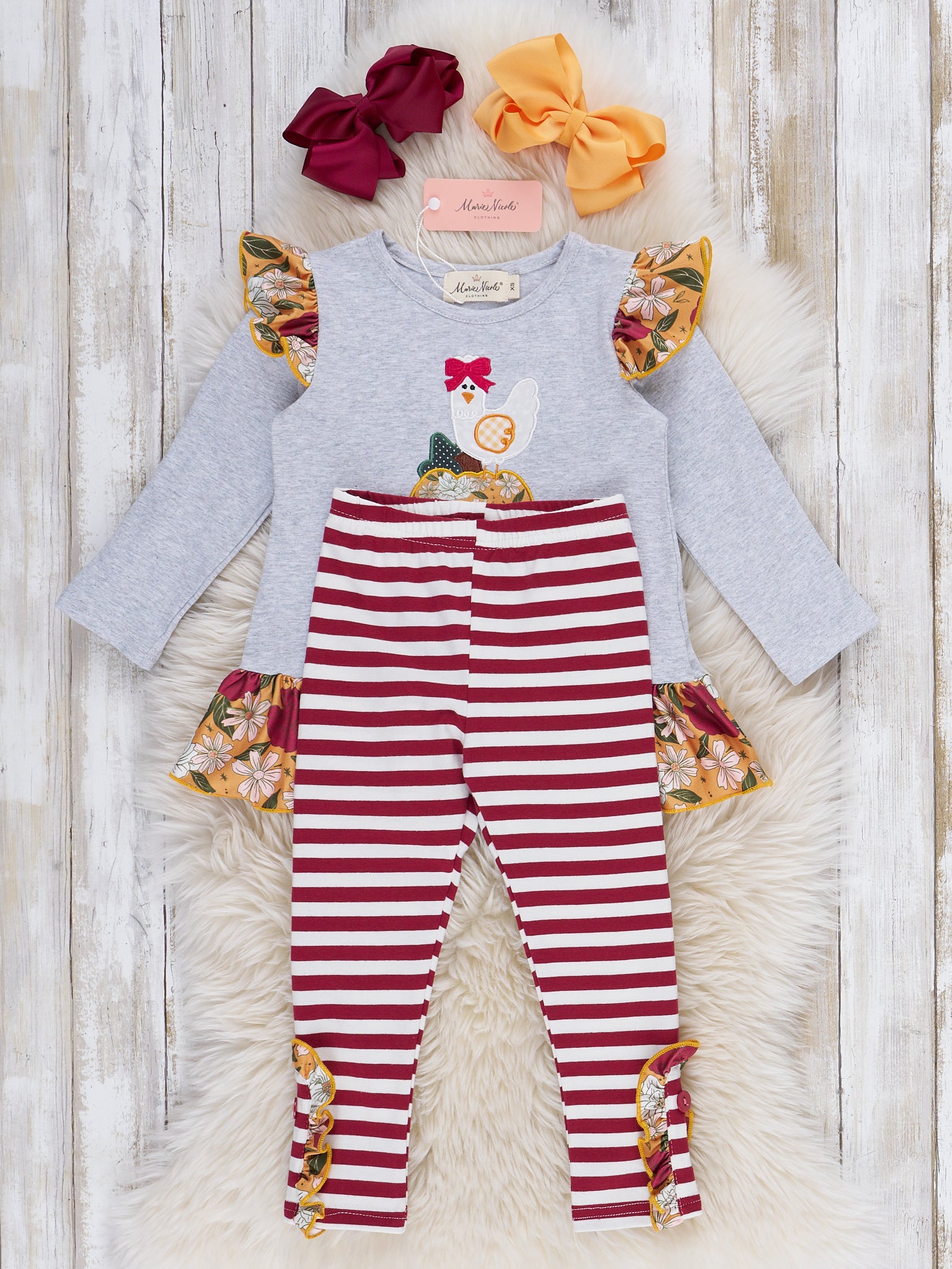 Pumpkin Bloom Striped Ruffle Outfit - Marie Nicole Clothing