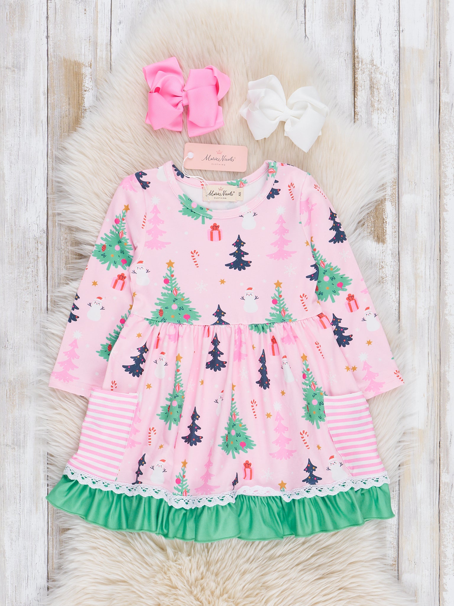 Pink & Green Holiday Forest Ruffle Dress Pink & Green Holiday Forest Ruffle Dress