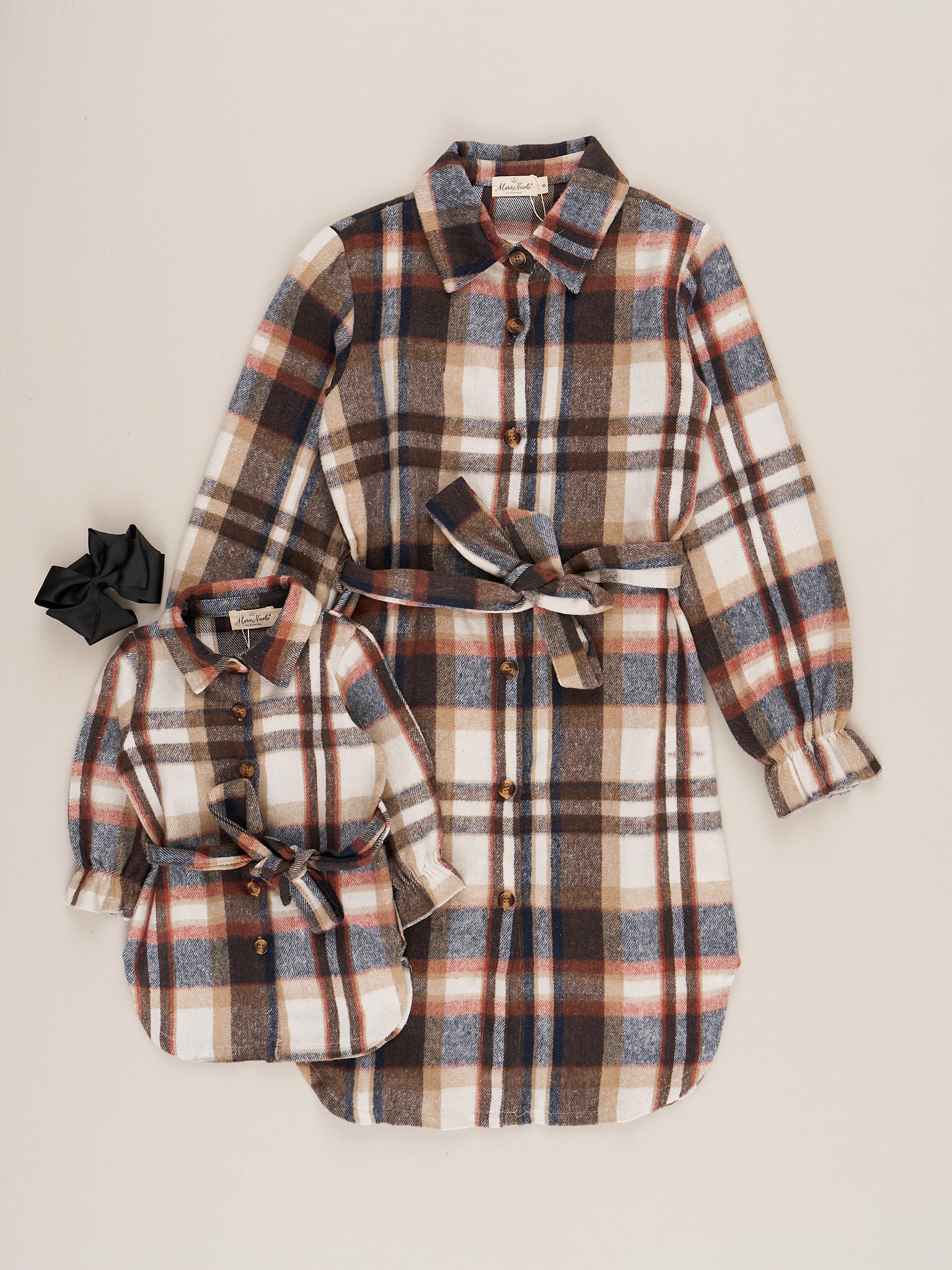 Mom & Me Long Flannel Tunic - Dark Brown & Rust Plaid - Marie Nicole Clothing Mom / 3XL Mom & Me Long Flannel Tunic - Dark Brown & Rust Plaid - Marie Nicole Clothing Mom / 3XL