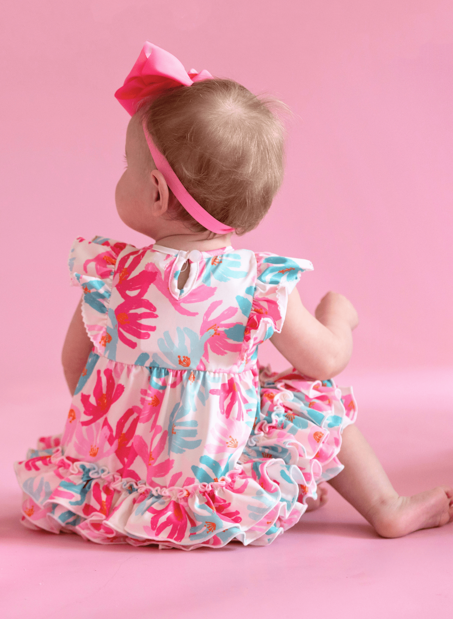 Ruffle Bubble Romper - Hibiscus - Marie Nicole Clothing