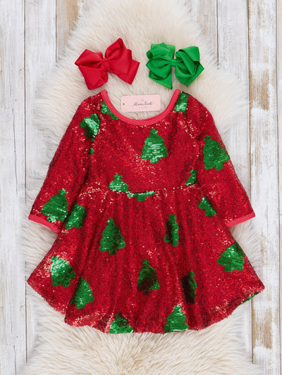 white christmas dresses Sequin Round Neck Long Sleeve Mini Dress Burgundy / S main image 0